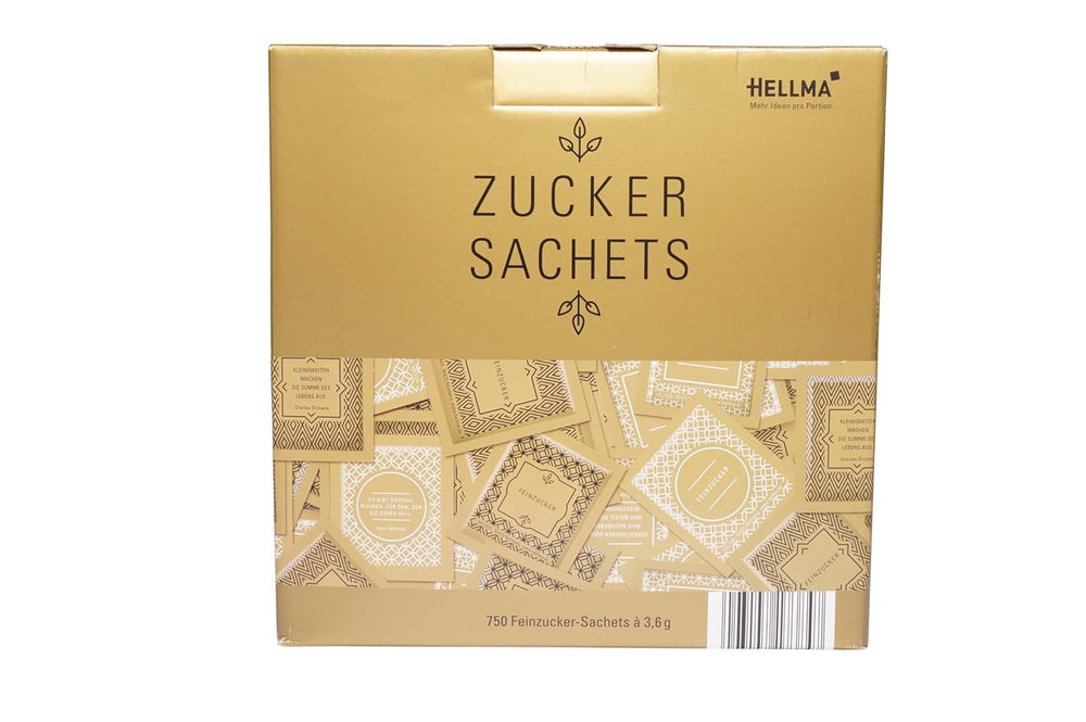 Hellma Zucker-Sachets Goldline 750 Stk. Je 3,6 G – 3,6 Kg Vorrats-Box - Zuckertütchen Einzeln, Für Kaffee Oder Tee Edulcorantes Naty Shop