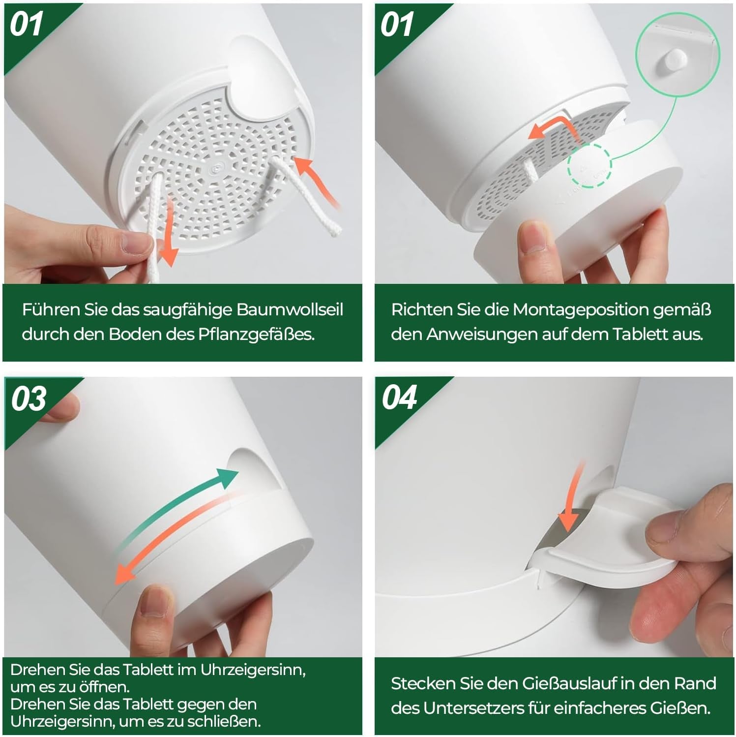 T4U Macetas de Plástico de 14 cm con Sistema de Riego, Juego de 6 Macetas y Platillos con Riego Automático, Macetas Redondas para Plantas de Jardín de Balcón Interior, Suculentas, Cactus, Blanco