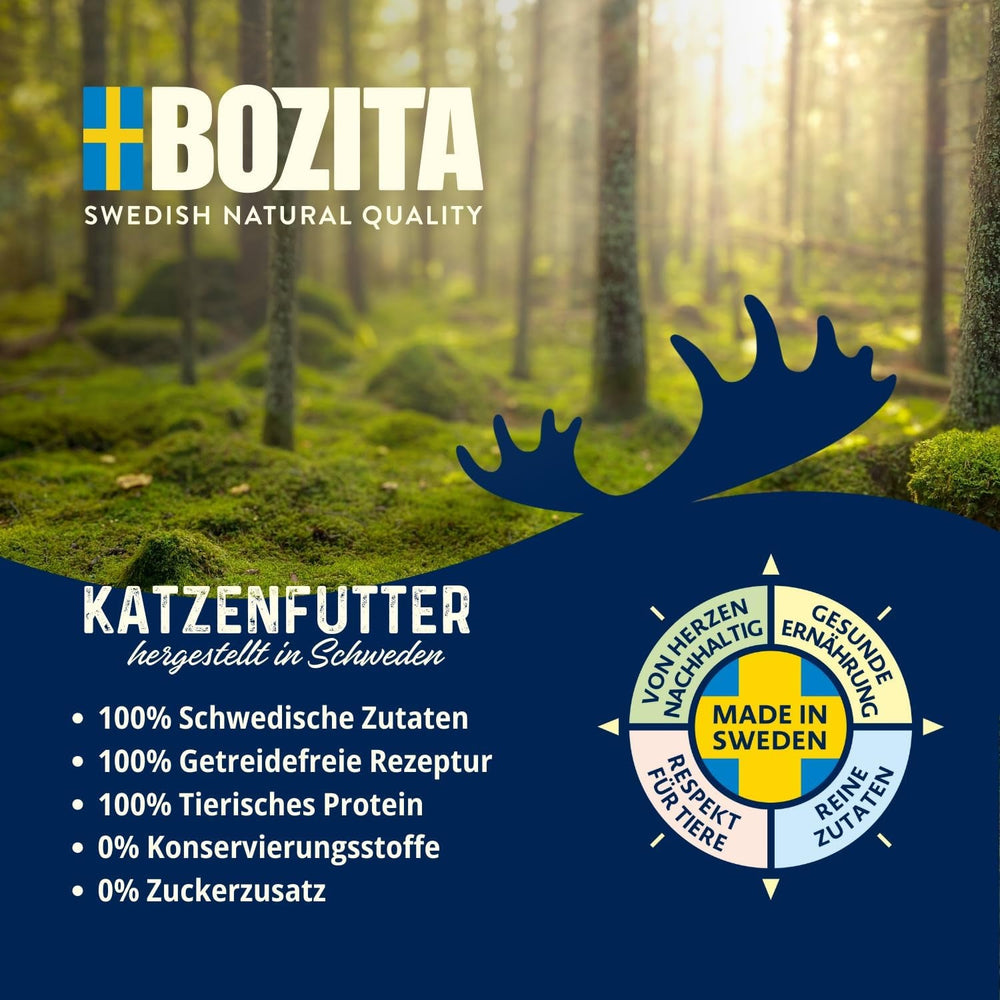 Bozita Pouch Nassfutter Häppchen in Sauce mit Pute - 12x85g Portionsbeutel getreidefreies & weizenfreies Futter für Katzen - Katzennassfutter für erwachsene Katzen mit 8,5% Protein & 4,5% Fettgehalt