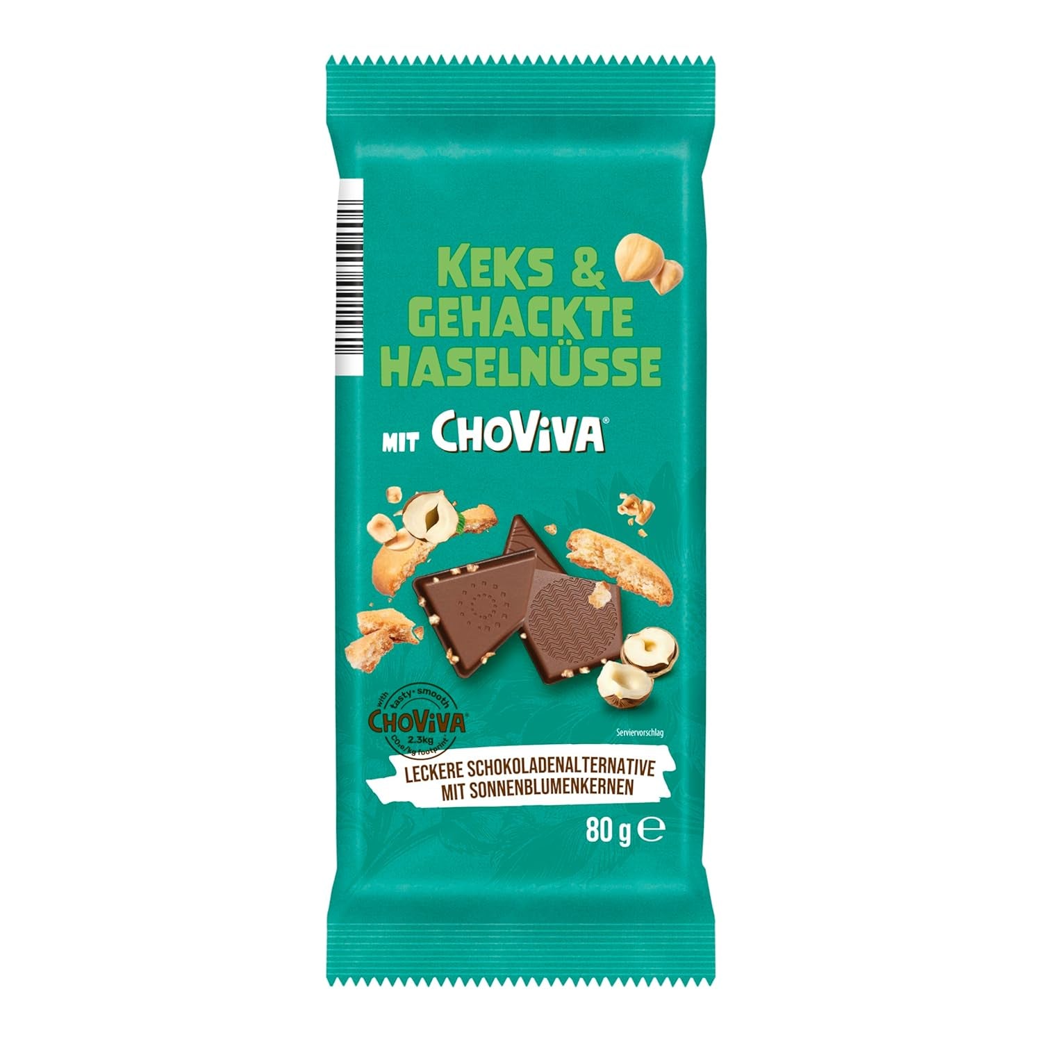 Galletas de Mantequilla Salada y ChoViva, barra de 80g, elaboradas con chocolate alternativo con pipas de girasol