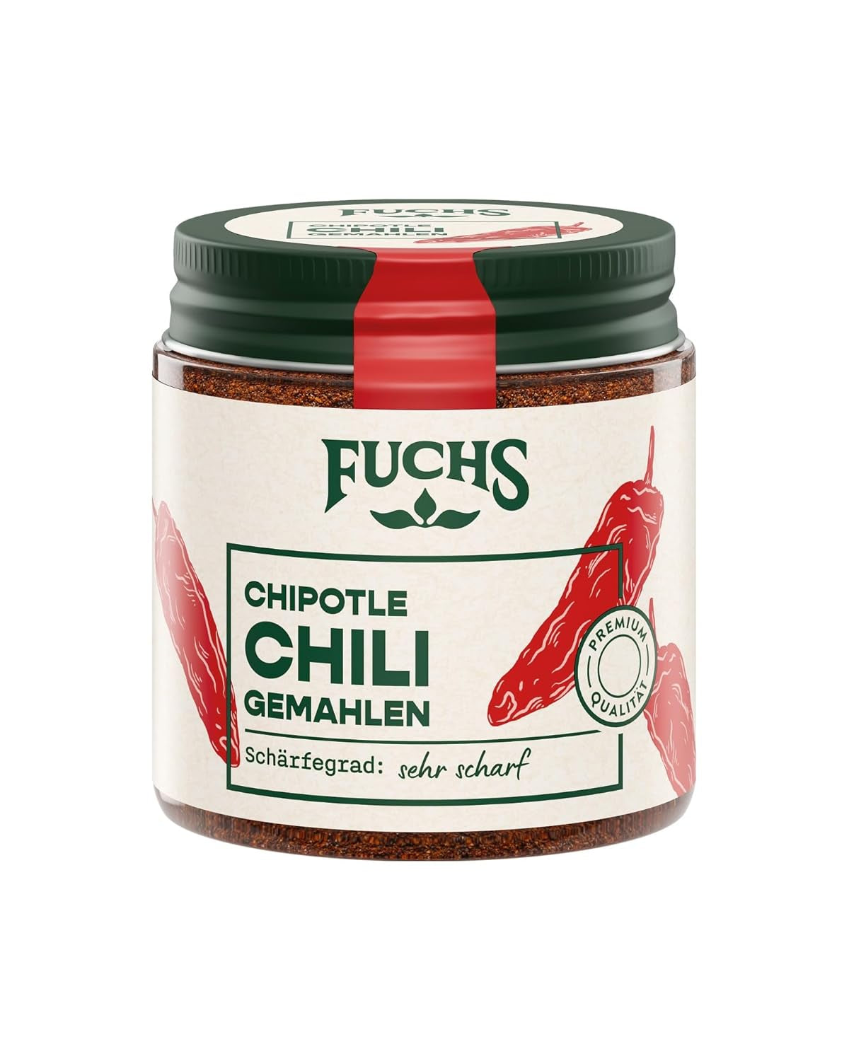 Fuchs Gewürze - Chipotle Chili gemahlen | Chilipulver Rauchiges | Chile en polvo en calidad Premium 50 g im wiederverschließbaren Gewürzglas