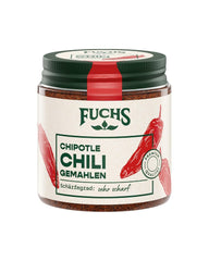 Fuchs Gewürze - Chipotle Chili gemahlen | Chilipulver Rauchiges | Chile en polvo en calidad Premium 50 g im wiederverschließbaren Gewürzglas