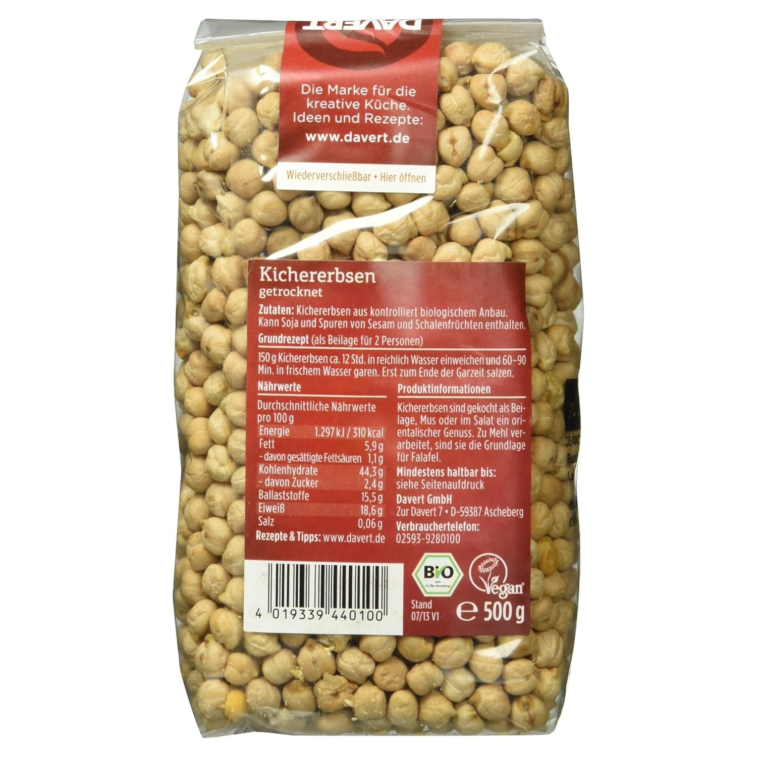 Garbanzos Davert Bio, 500 g