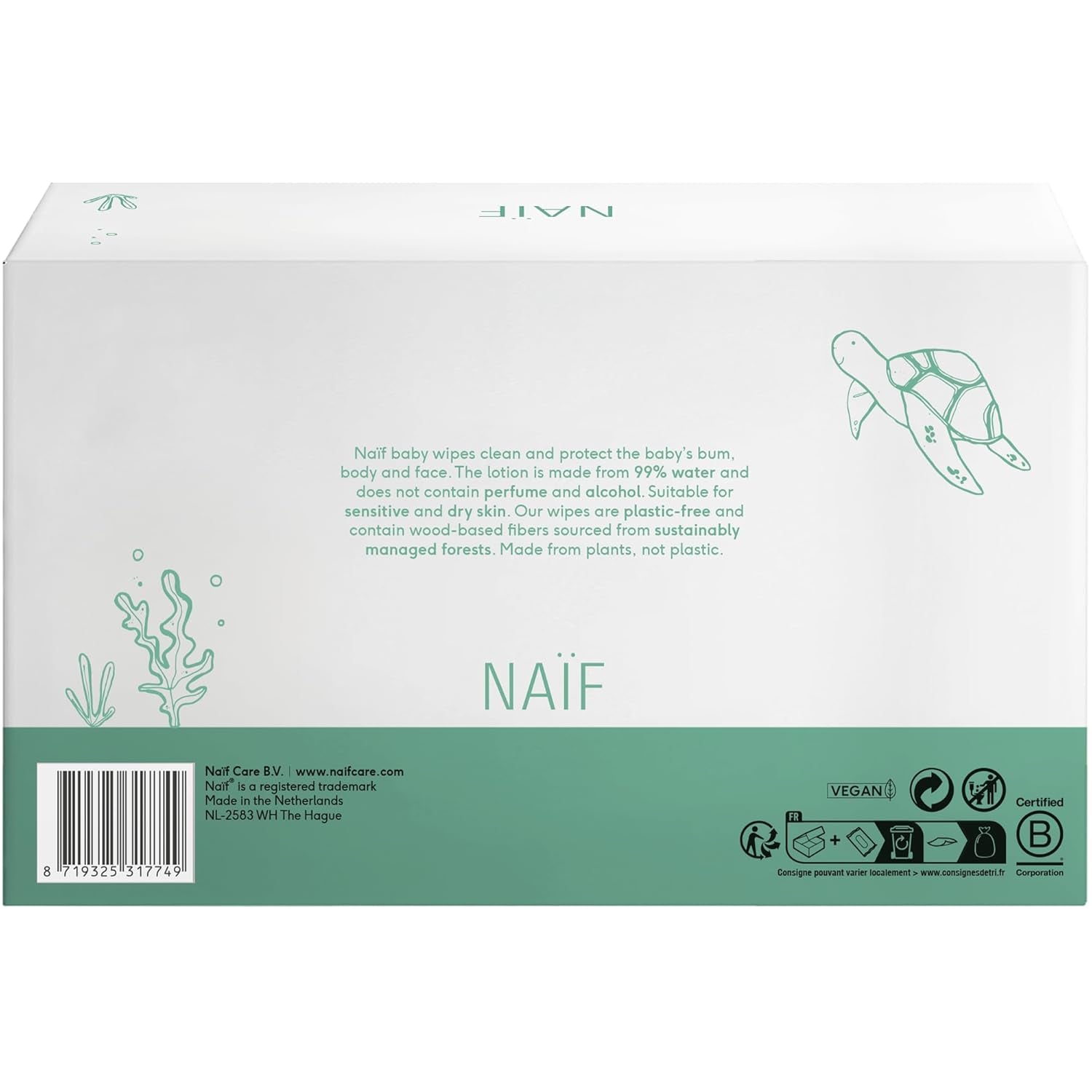 Naïf Toallitas Bebé Sin Plástico 432 Piezas (8 Pack x 54 Toallitas) - Cuidado del Culito, Cuerpo y Rostro del Bebé - 99% Agua - 0% Fragancia y Alcohol - Caja de Toallitas Húmedas Sostenibles, Eucalipto Sensible