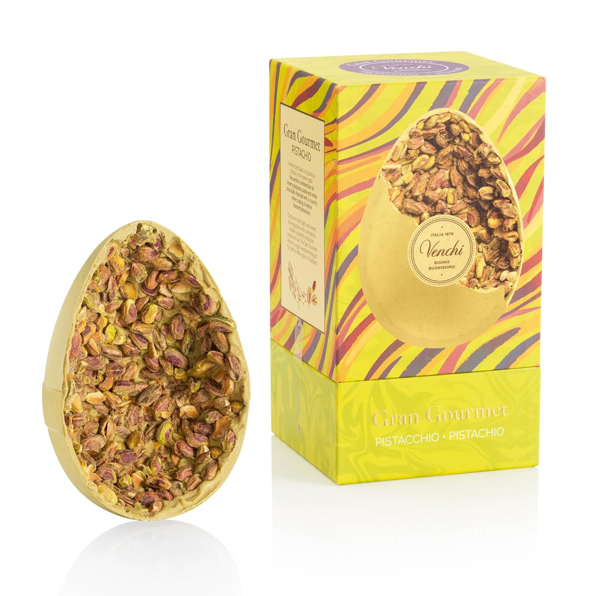 Venchi - Huevo de chocolate, sabor pistacho, con pistacho entero, con sorpresa, sin gluten, 500g, colección Pascua, idea de regalo