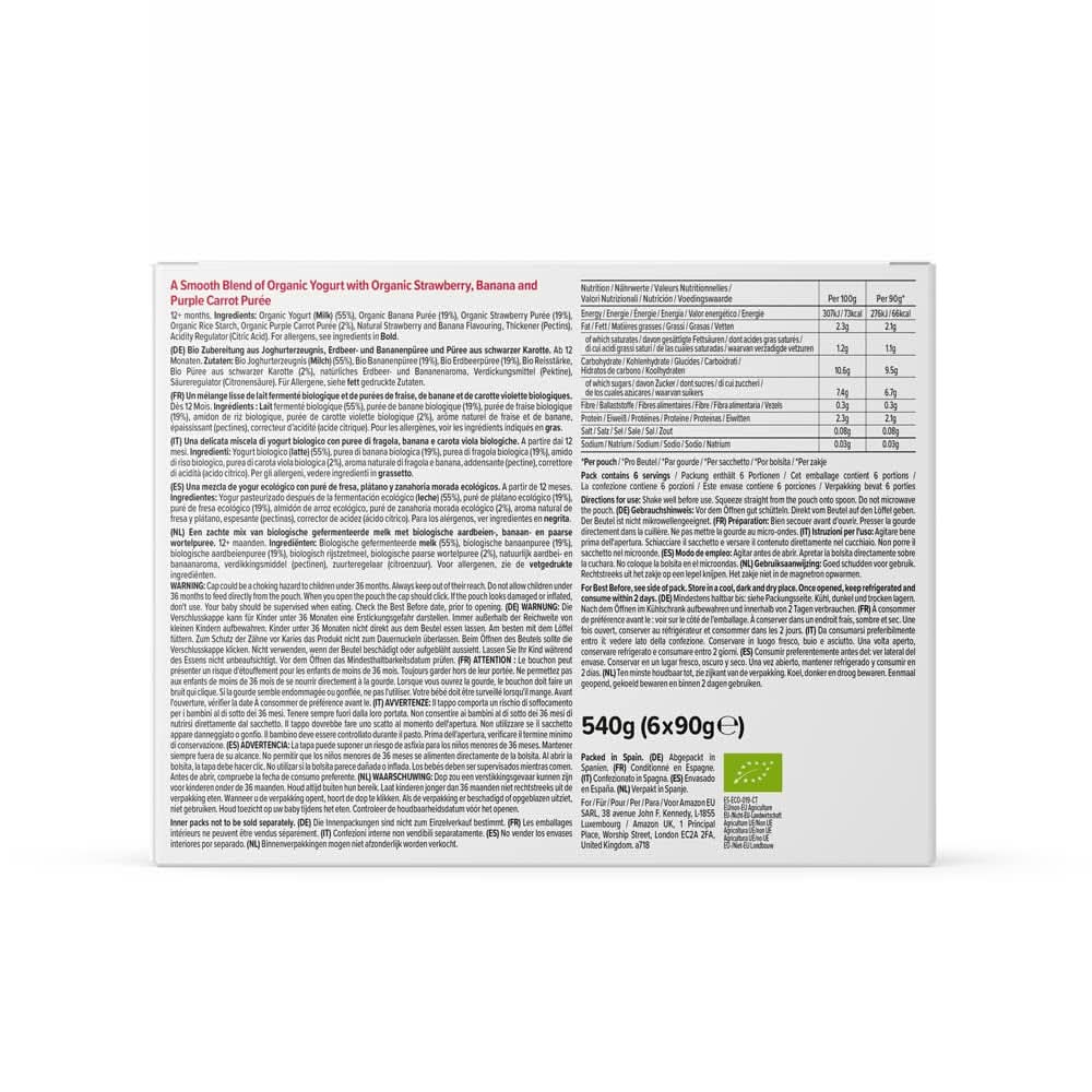 Mama Bear Preparado de yogurt orgánico, fresa, plátano y yogurt, vegetariano, 90 gramos (paquete de 6) Madre e Hijo Naty Shop