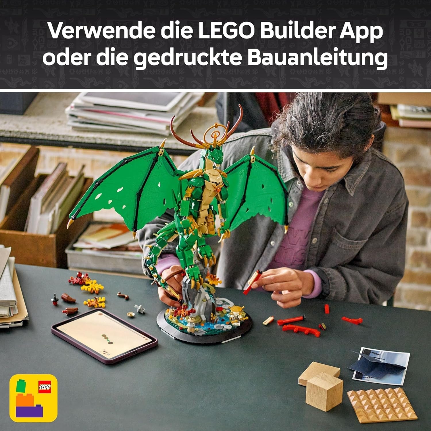 LEGO NINJAGO Wächterdrache Bauset - Mit Drachenfigur, Meister Wu Minifigur & Ständer – Bauspielset für Jungen ab 14 Jahren & Teenager 71847
