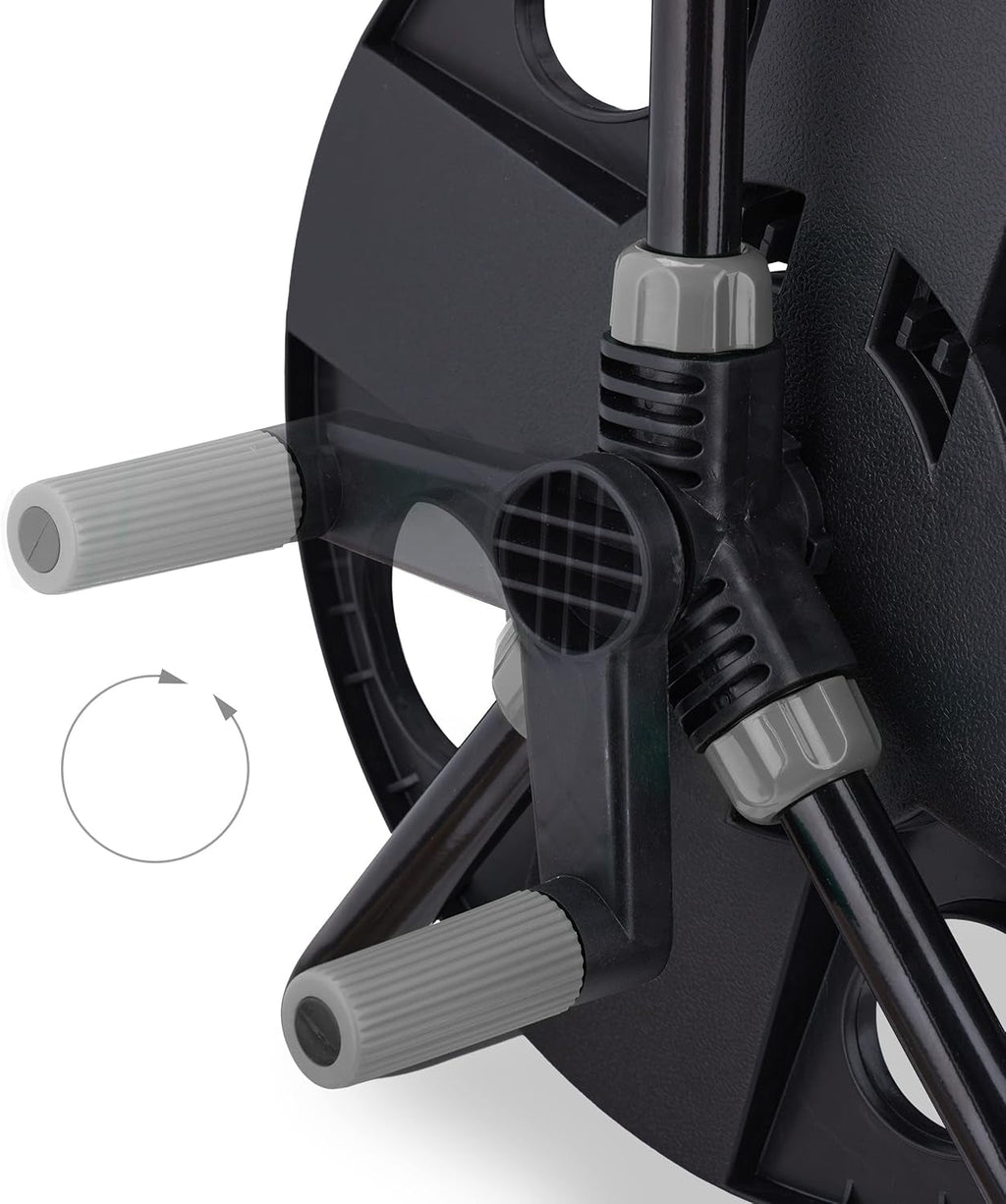 Rolă furtun Relaxdays, pentru furtun de 30 m 1/2", oțel, plastic, suport furtun, HL: 38 x 42 x 31 cm, negru/gri