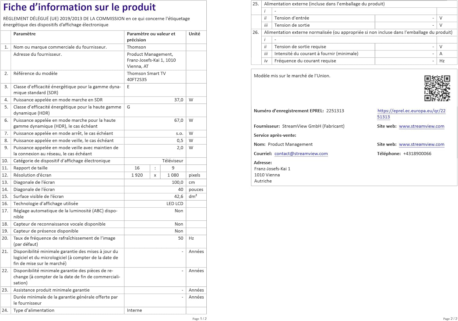 Televizor inteligent THOMSON FHD de 40 de inci (100 cm), Wi-Fi, control vocal, HDR10, Dolby Audio, tuner triplu (cablu/satelit/antenă), HDMI, USB, 1 GB RAM, 4 GB Flash – 40FT2S35