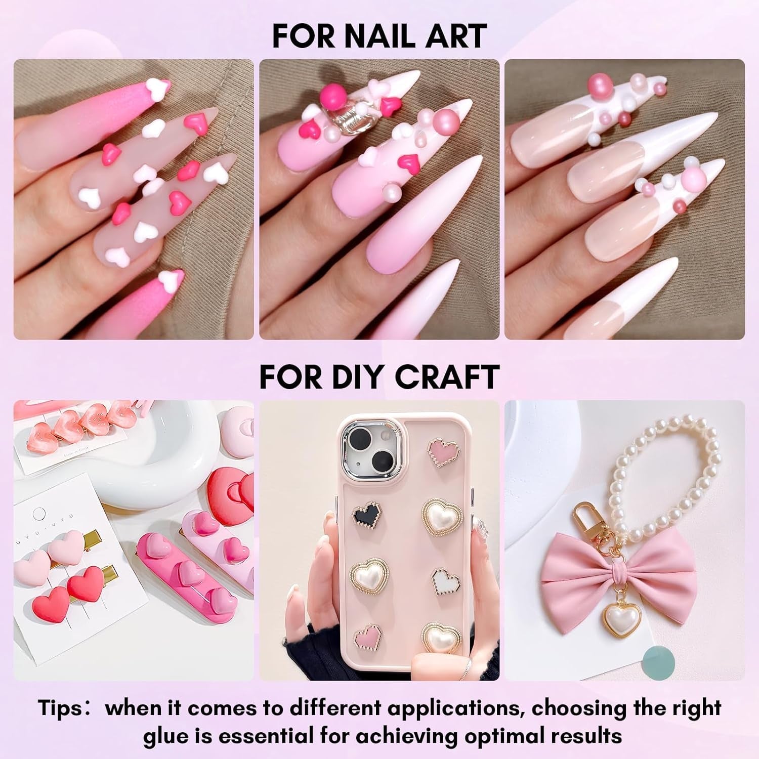 Gel adeziv pentru strasuri Makartt - Set de adeziv UV pentru unghii 15ml cu brelocuri roz pentru unghii, bijuterii pentru unghii în formă de inimă și cerc și accesorii pentru designul unghiilor, pentru manichiură acasă, cadou de Ziua Îndrăgostiților