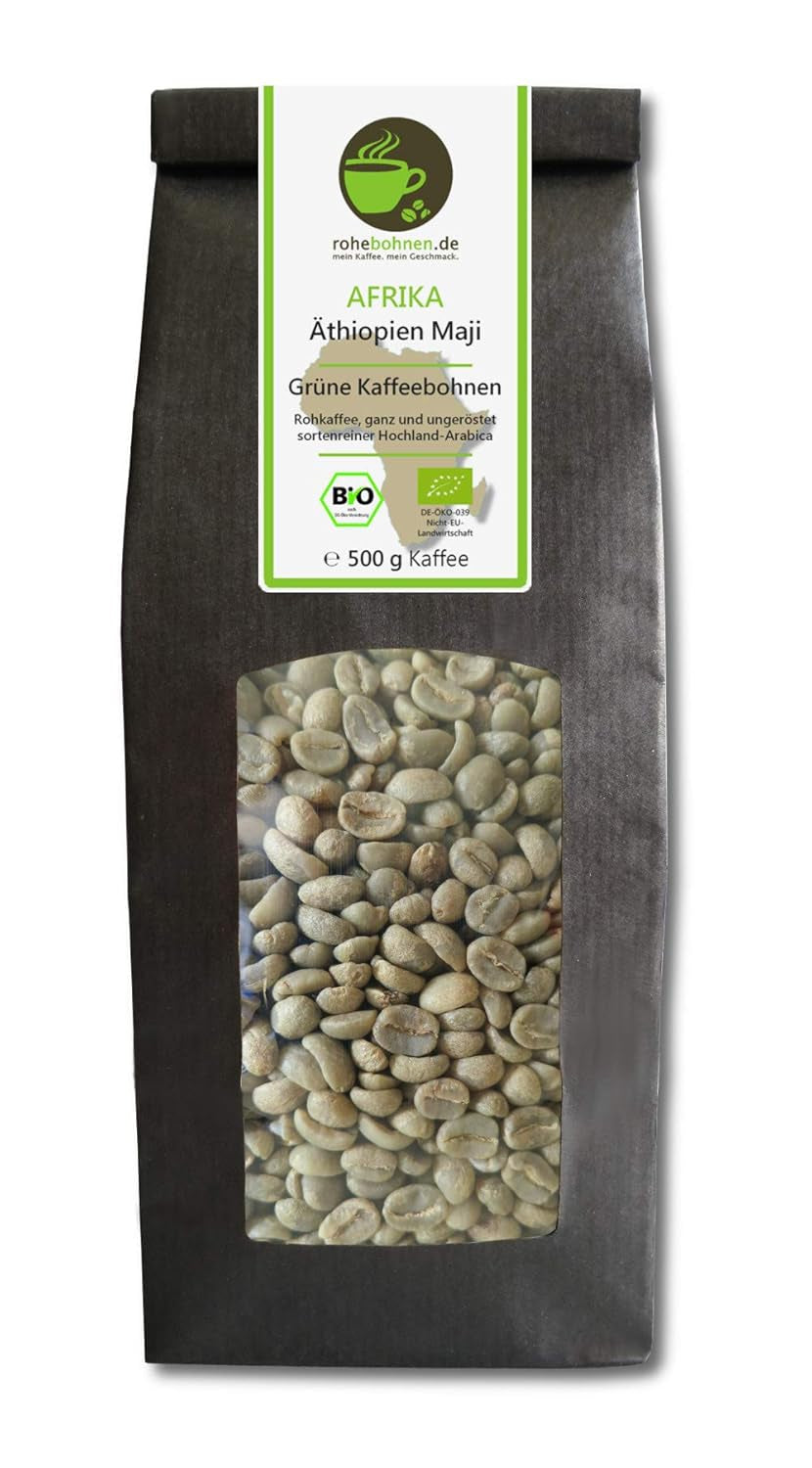 Cafea Arabica crudă organică din Etiopia Maji 500g (boabe de cafea verde 500g) - certificată GMP