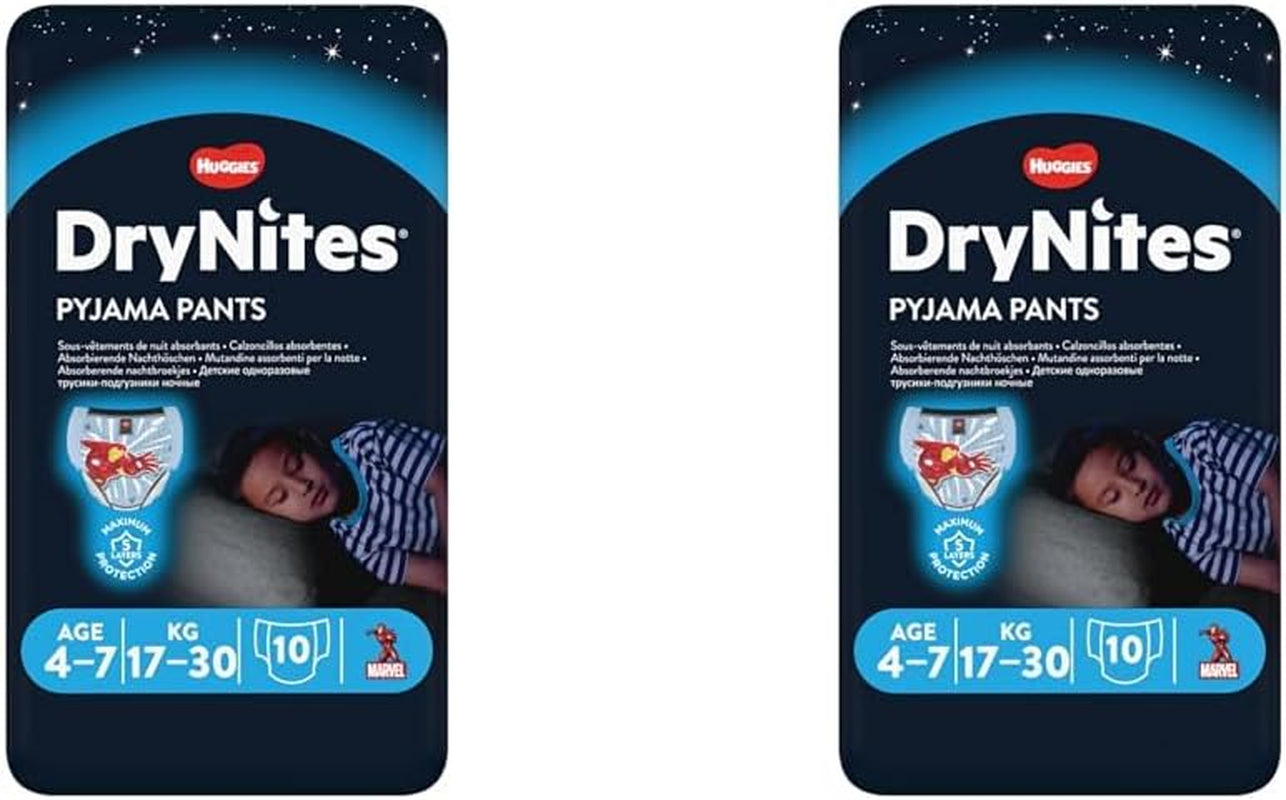 DryNites Pañales absorbentes para mojar la cama durante la noche para niños de 4 a 7 años (17 a 30 kg), paquete mensual gigante, 64 unidades