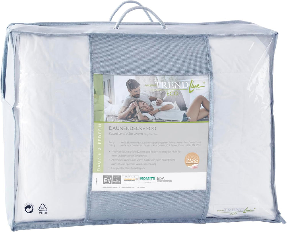 Edredón cálido Badenia Trendline Eco con 90% plumón y 10% plumas clase I, 135 X 200 cm, blanco, certificado Oeko-Tex, fabricado según el estándar de calidad alemán Edredones y edredones Naty Shop