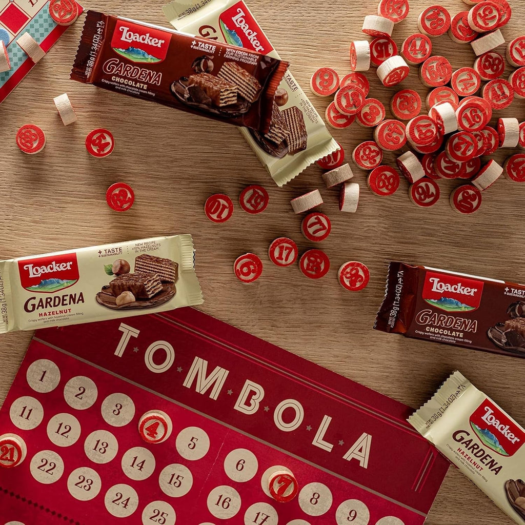 Loacker Gardena (Ciocolată) • Napolitane acoperite cu ciocolată cu lapte și umplutură fină de cremă de ciocolată • Biscuiți tip napolitană, pachet mare (25 x 38g)
