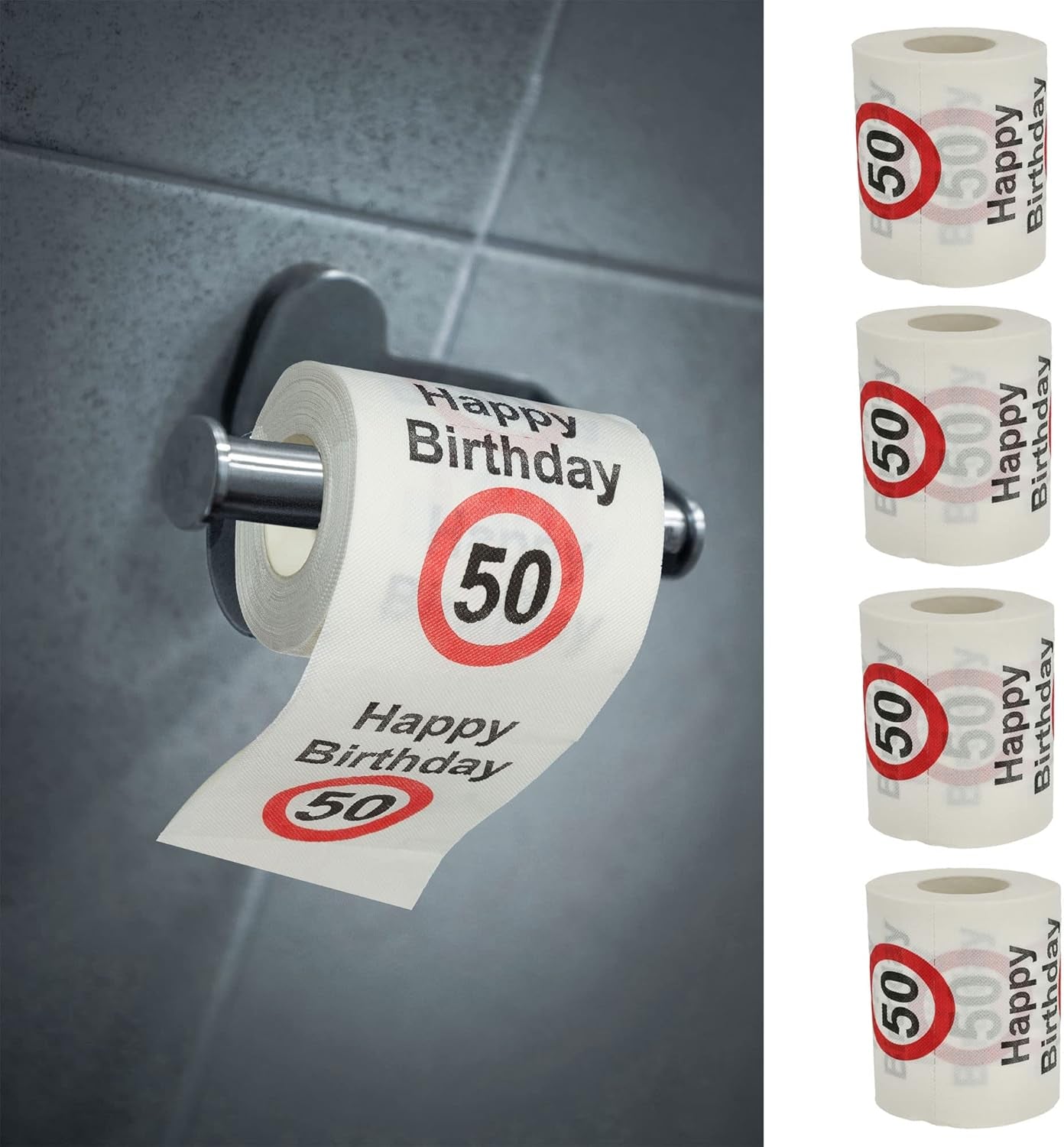 Set de 4 hârtii igienice "La mulți ani 40" │40th birthday 24 metri 2-țesături 180Gr/Qm │ Hârtie igienică motiv hârtie igienică (4 X hârtie igienică 40)