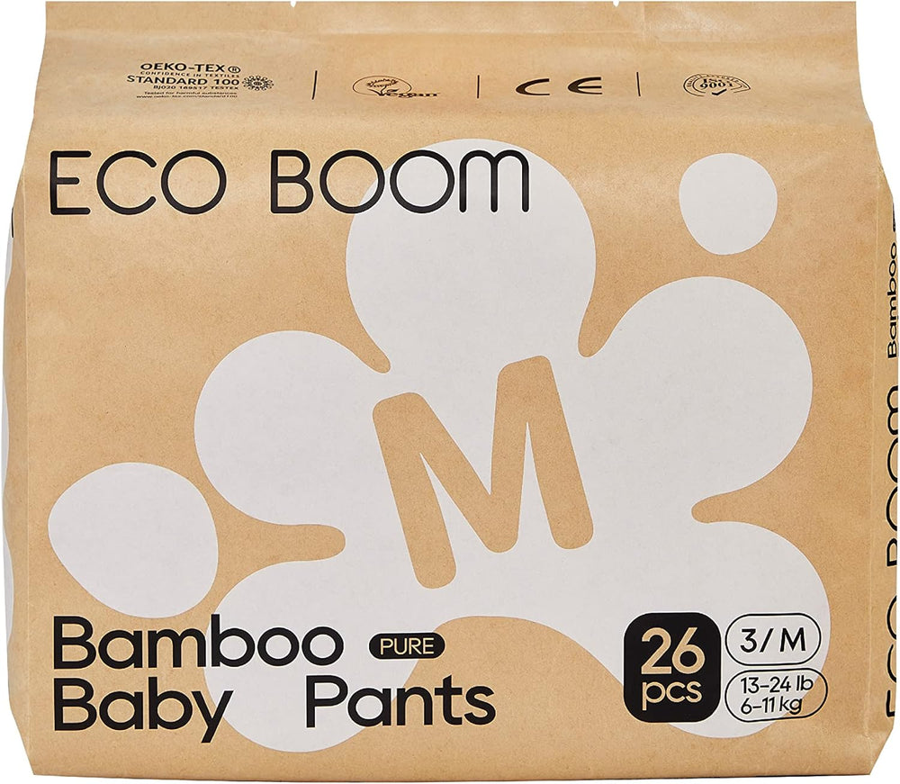 Pañales de bambú para bebé ECO BOOM - Tamaño 6 (20 kg), pañales extraíbles a base de plantas (17 piezas) - Orgánicos de primera calidad, sin fragancia, respetuosos con la piel, súper absorbentes