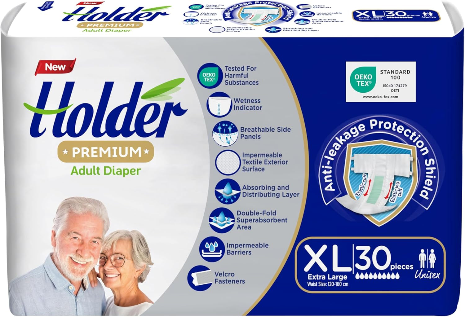 Pañales desechables unisex para adultos, impermeables, absorbentes, laterales elásticos, transpirables, súper absorbentes, doble capa, indicador de humedad, protección dermatológica de 5 estrellas, mediano