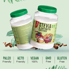Stevia + Eritritol 1:1 Süßstoff | 1G = 1G Zucker | 100% Natürlicher Zuckerersatz - 0 Kalorien - 0 Glykämischer Index - Keto Und Paleo - 0 Netto-Kohlenhidrato - Kein GVO - Castello since 1907-1 Kg Edulcorantes Naty Shop