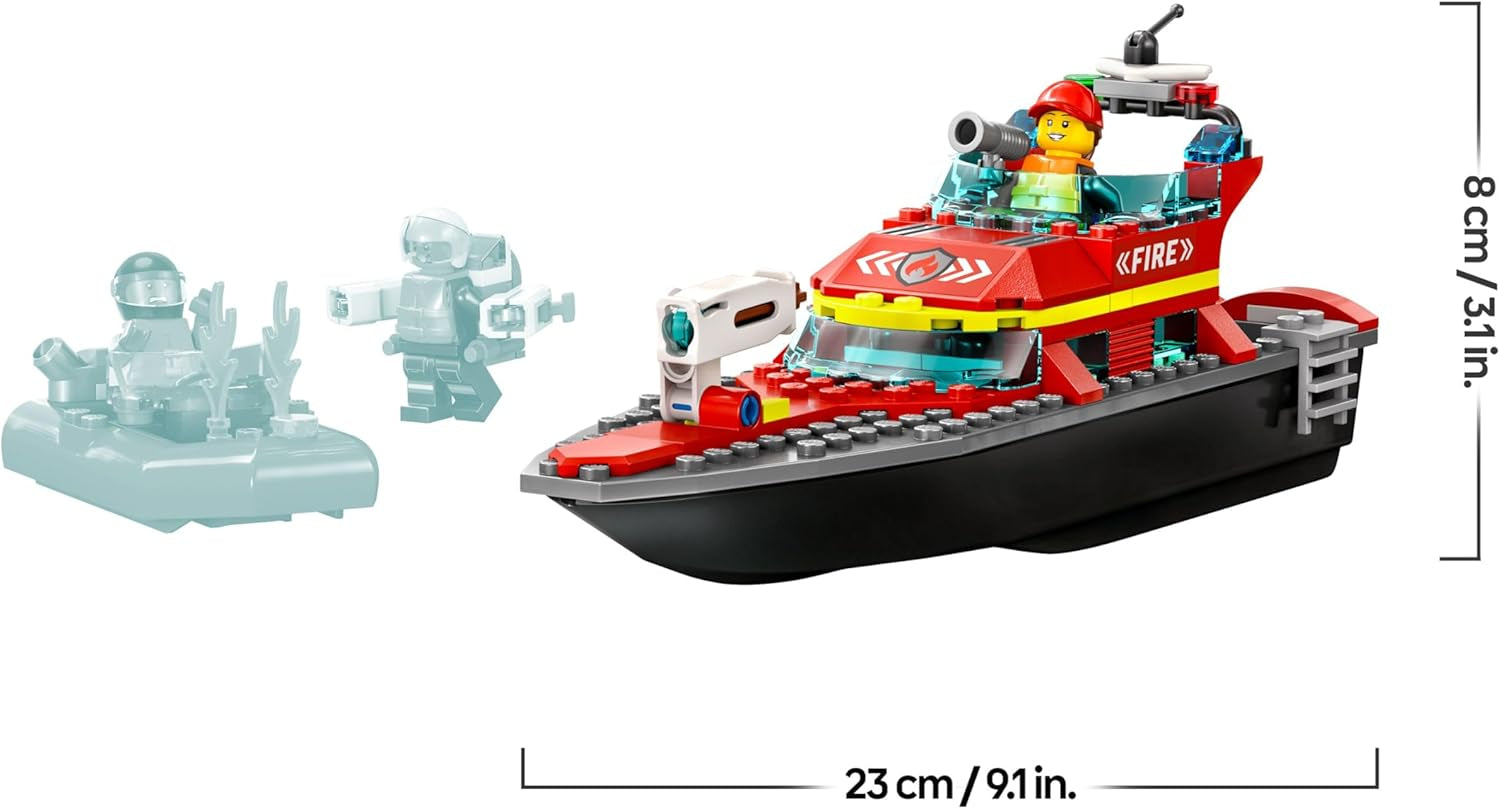LEGO 60373 City Feuerwehrboot, Spielzeug, das im Wasser wimmt, mit Rennboot, 3 Minifiguren and Jetpack, Feuerwehr-Boot-Spielzeug Geschenkide für Jungen and Mädchen ab 5 Jahren