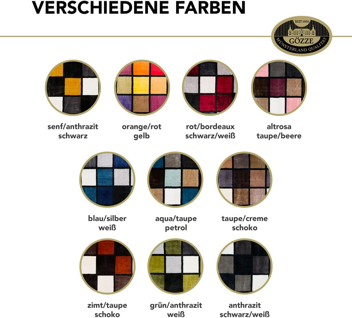 Gözze - Manta suave y cómoda, sensación de cachemira, tejido pesado 500 g/m², Antigua, 150 x 200 cm - Camas y mantas mostaza/negro/blanco Besuche den Gözze-Store