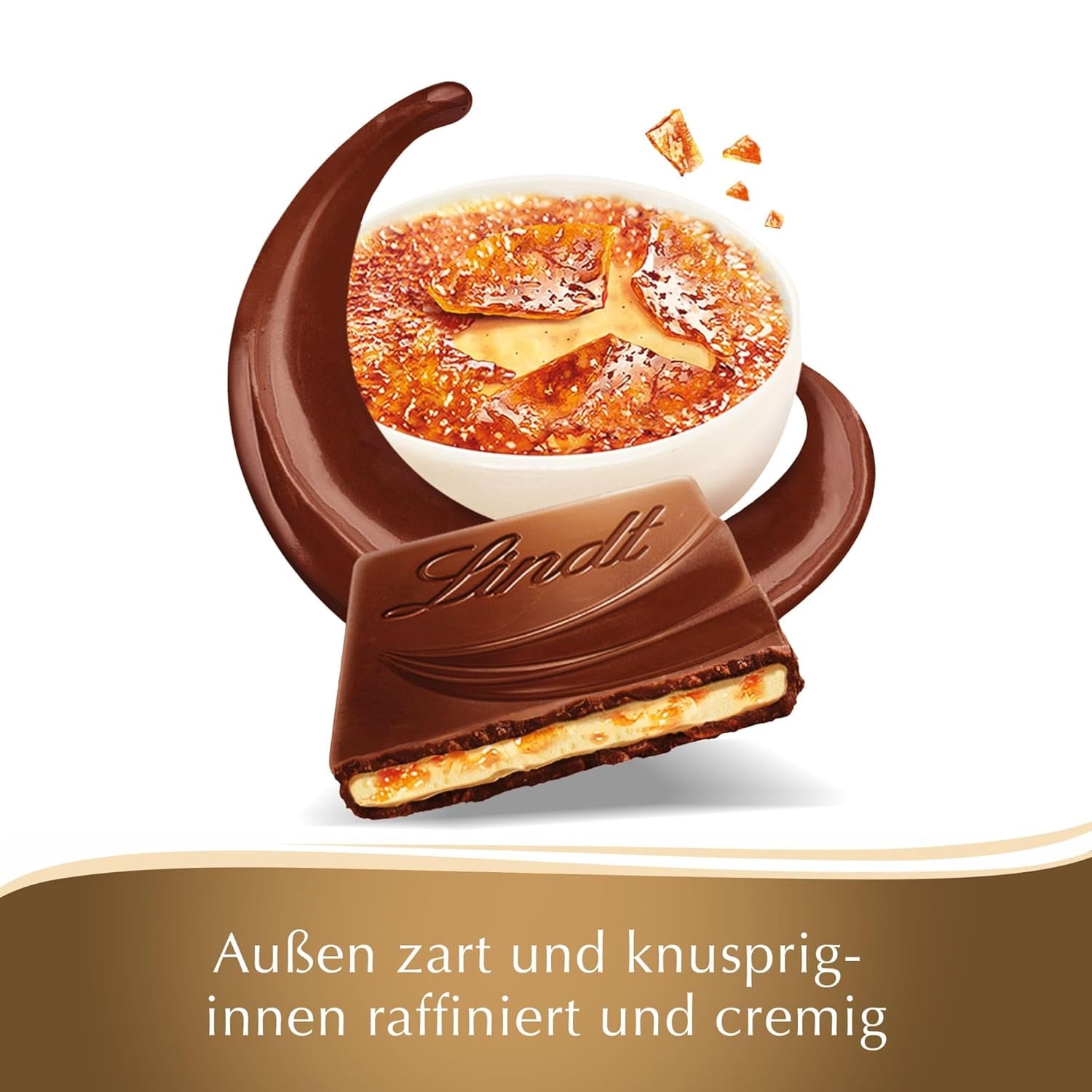 Barra Crème Brûlée Lindt Creación de chocolate | Relleno de crème brûlée con crujiente de caramelo, cubierto con el más fino chocolate con leche | Barra de chocolate | Regalo de chocolate, 150g