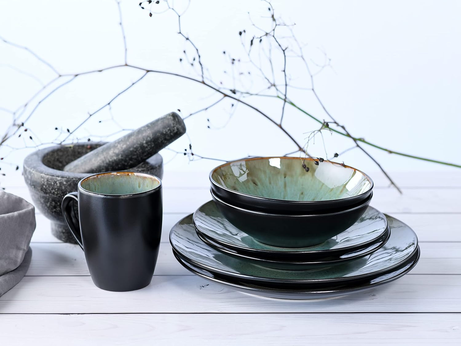 CreaTable, 23631, seria Jawa - glazură reactivă, set de veselă cu 16 piese, serviciu combinat din gresie, potrivit pentru mașina de spălat vase și cuptorul cu microunde, producție de calitate