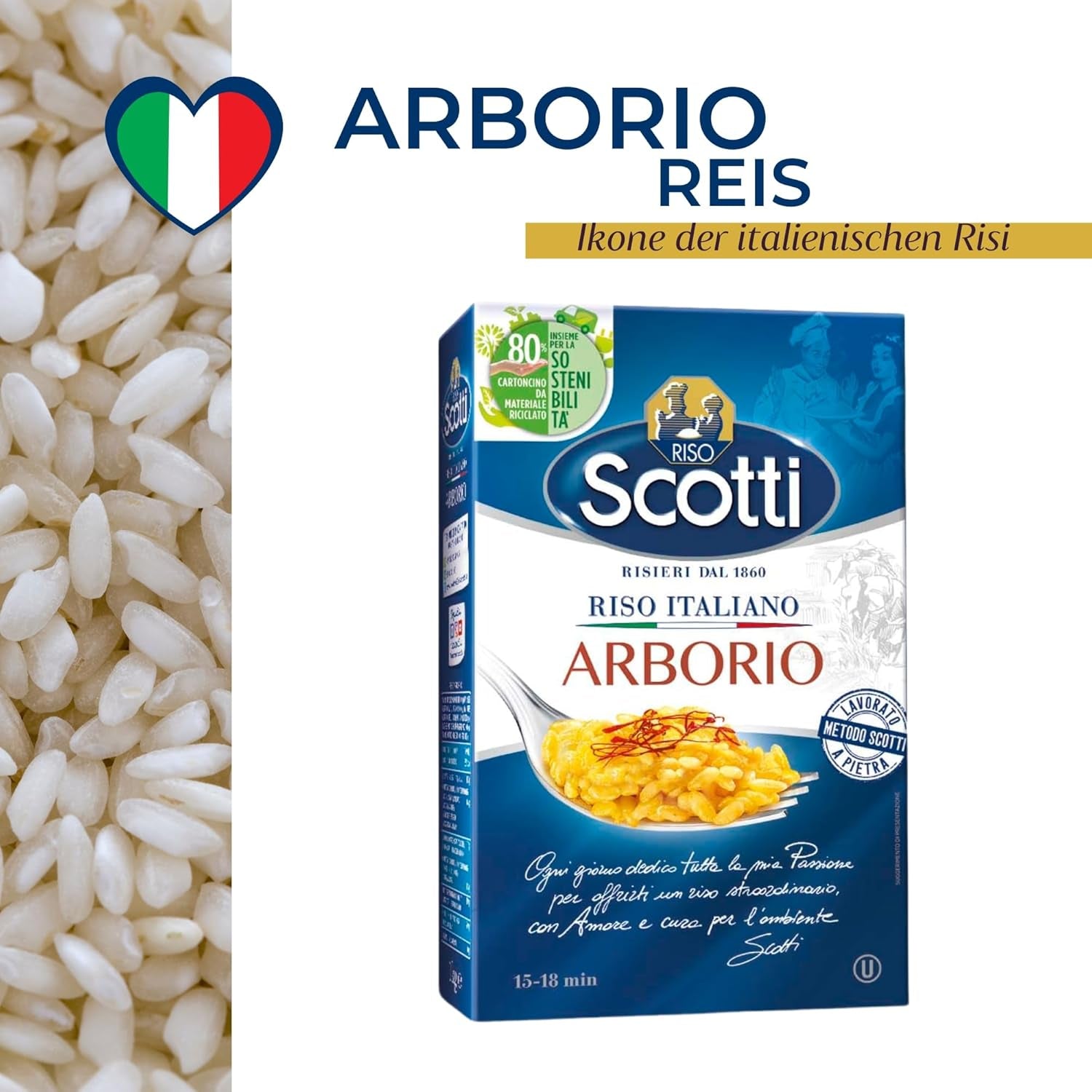 Arroz Arborio, arroz extrafino para risotto, arroz de Italia, tiempo de cocción 15-18 minutos, 1 kg