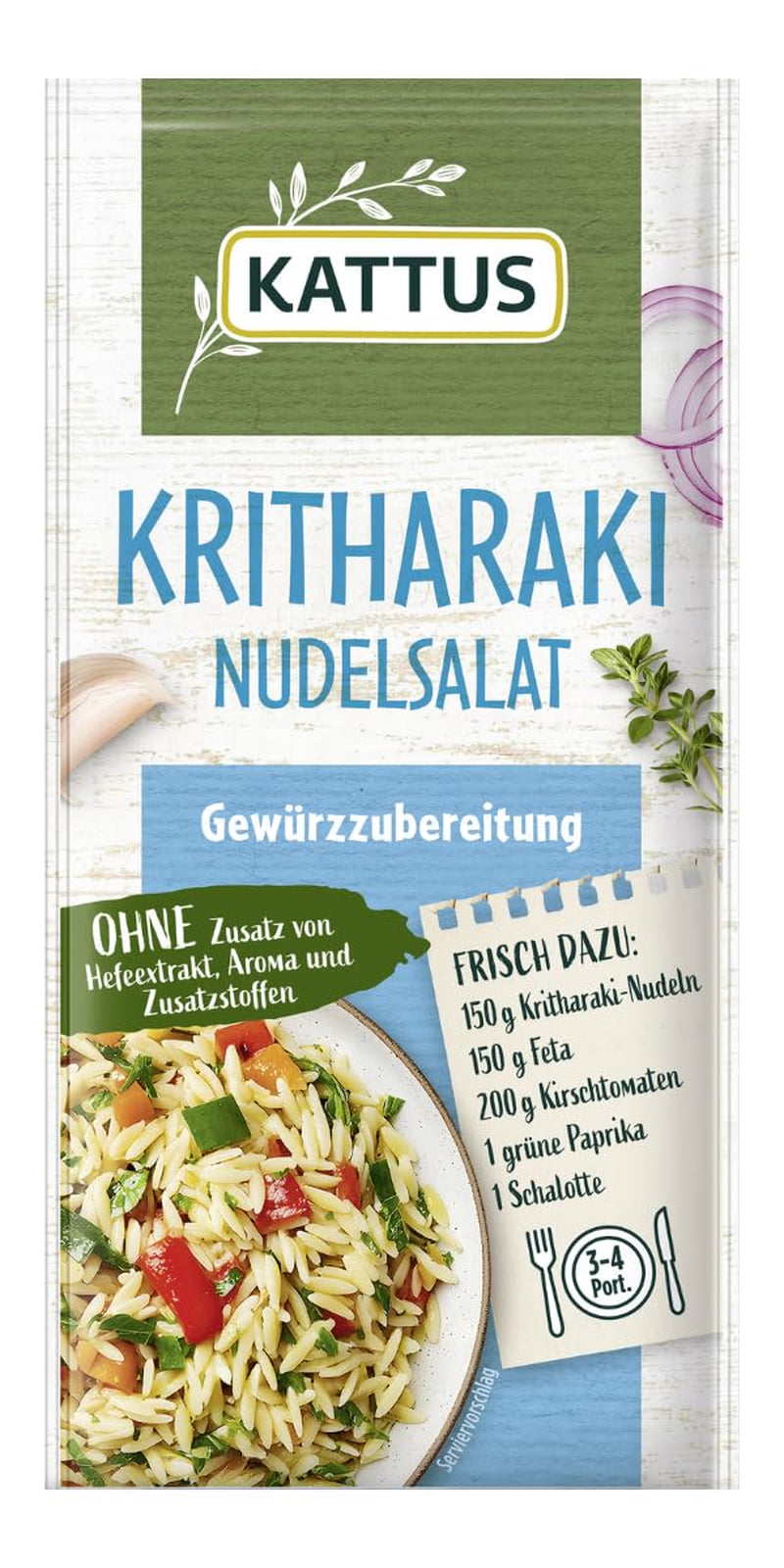 - Kritharaki-Nudelsalat Gewürzzubereitung | Condimento para 3-4 porciones | Ohne Zusatz de Fefeextrakt, Aroma und Zusatzstoffen | 12 gramos en bolsa