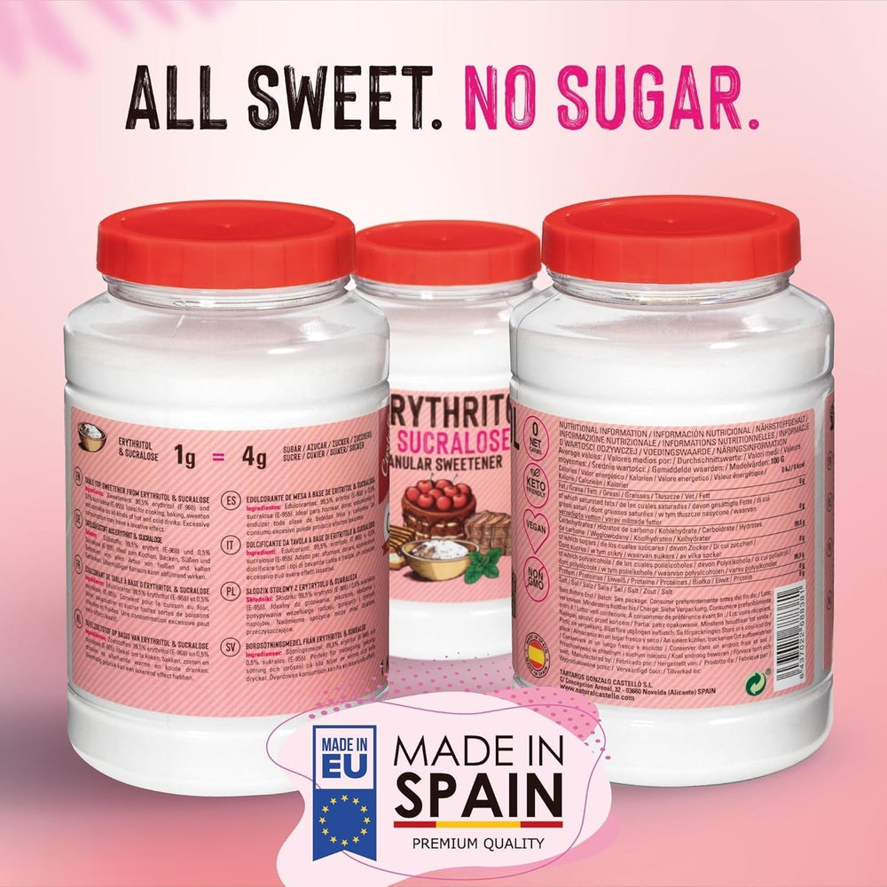 Eritritol + Sucralosa 1:4 Süßstoff | 1G = 4G Zucker | 0 Netto-Kohlenhidrato - 0 Calorien - 0 Índice Glykämischer - Keto - Kein GVO - Castello since 1907 - 1 Kg Edulcorantes Naty Shop