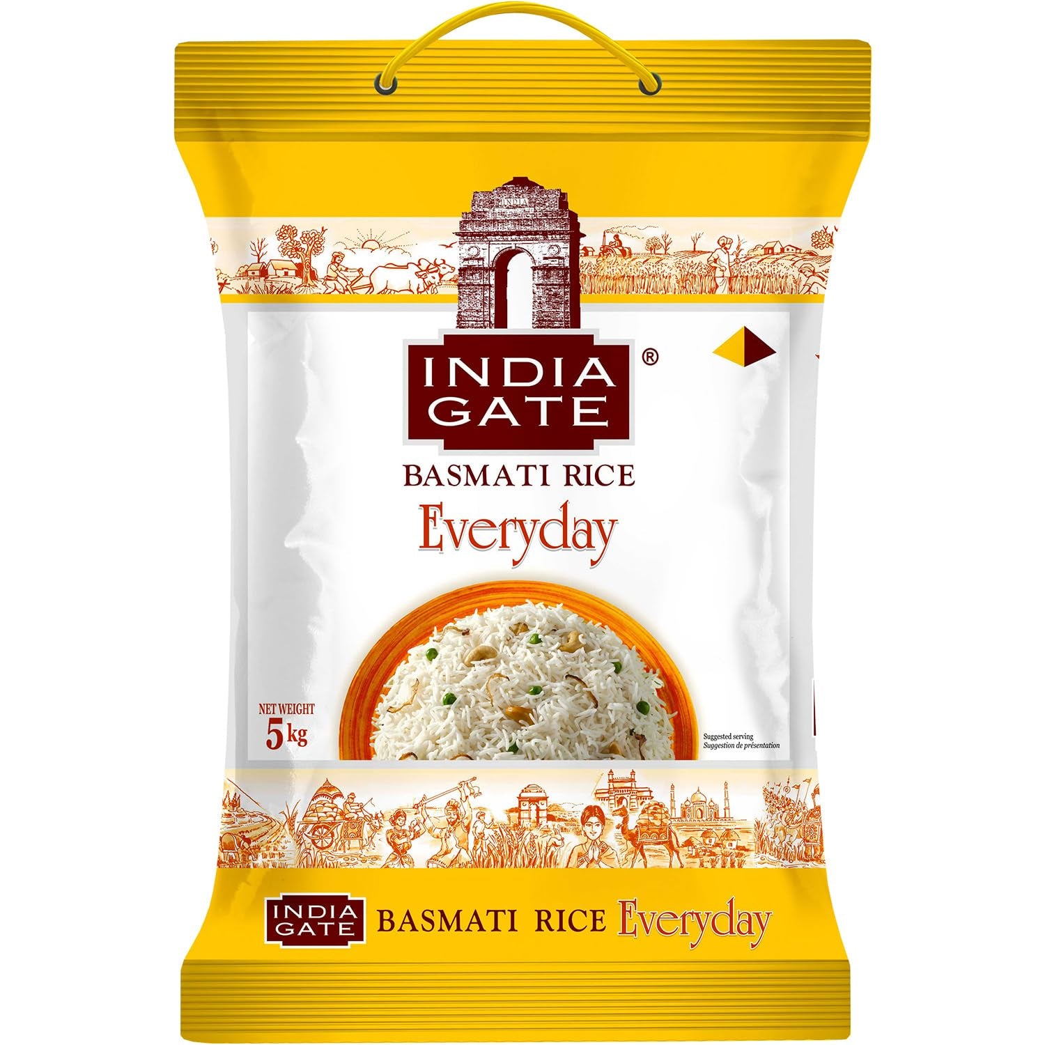 INDIA GATE Arroz Basmati Premium – Arroz fino y aromático de grano largo de la India, grano fino y largo (1 x 5 kg)