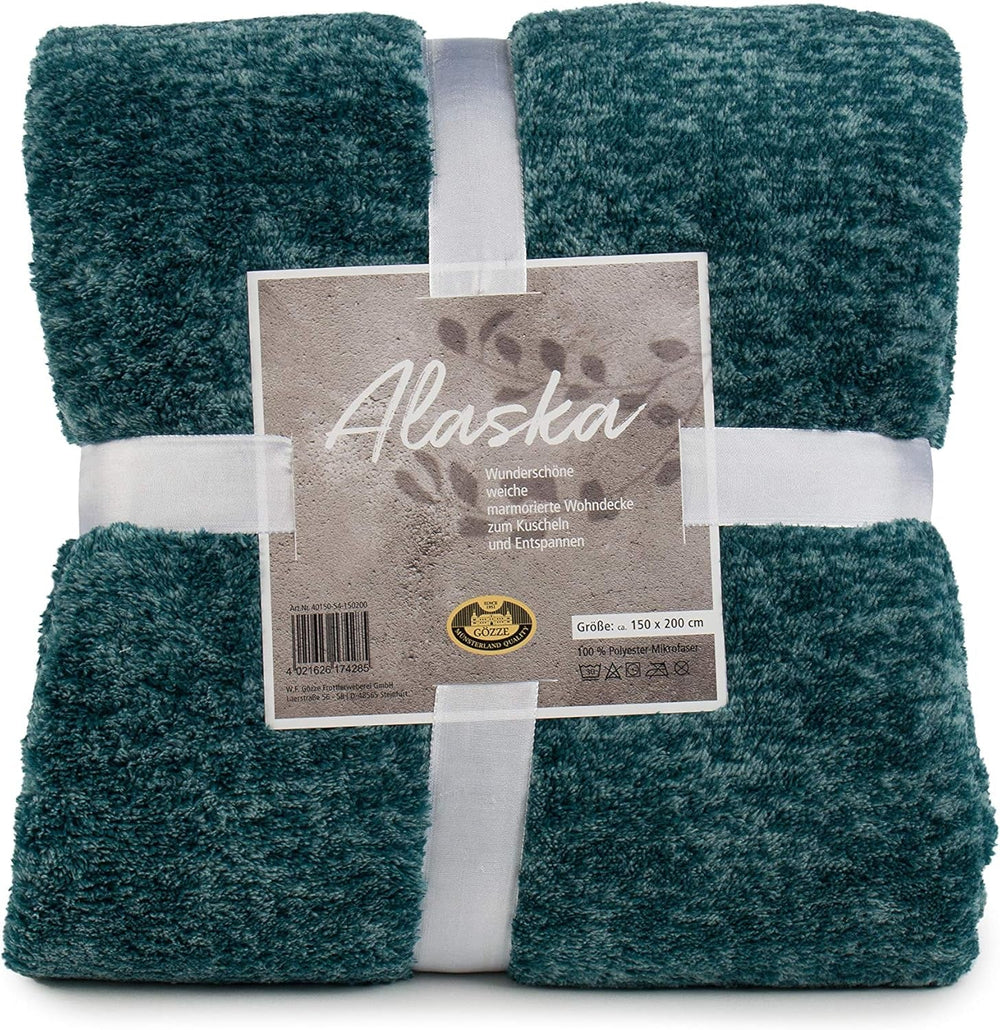 Gözze - Manta cómoda y vivaz de mármol, 150 x 200 cm - Camas y mantas de color petróleo Besuche den Gözze-Store