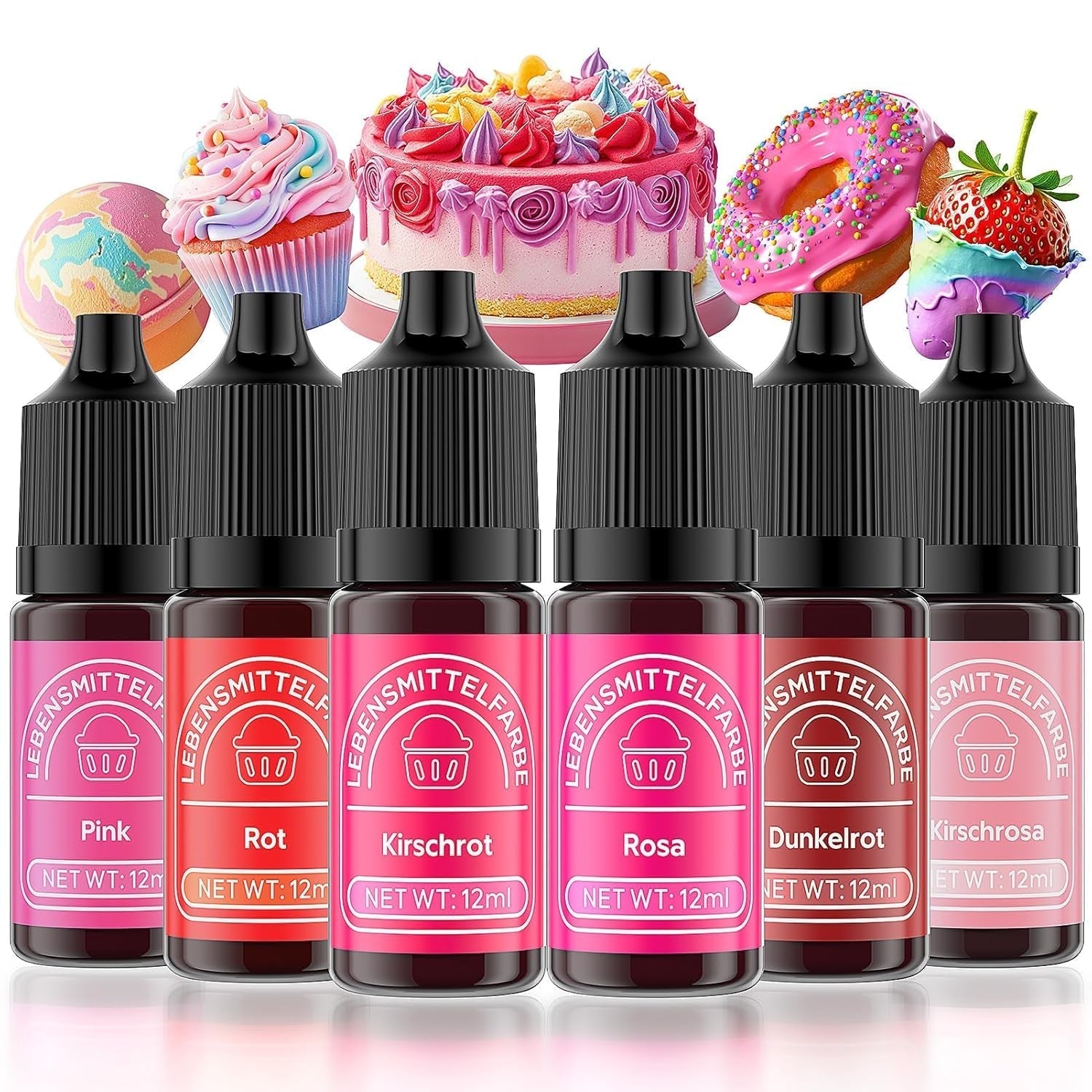 Colorant alimentar 6 culori x 12 ml, colorant alimentar lichid foarte concentrat pentru copt, set de coloranți alimentari pentru fondant, prăjituri de Crăciun, macarons, gogoși, fursecuri (curcubeu)