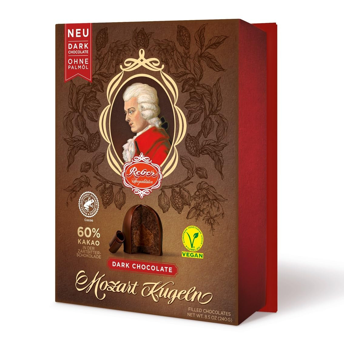 Reber Bolitas Mozart con chocolate negro, pack de 6 con mazapán y turrón, vegano - 1 x 120 g