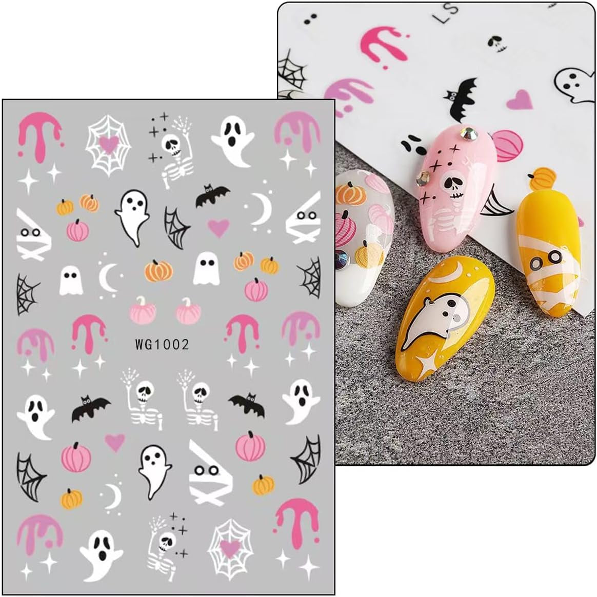 8 Blatt Nagelsticker Halloween Nagelaufkleber Selbstklebend Niedliches Kürbis-Schädel-Spinnennetz Niedlichen Kinder Geist Nail Art Sticker Dekoration Nageldesign Zubehör