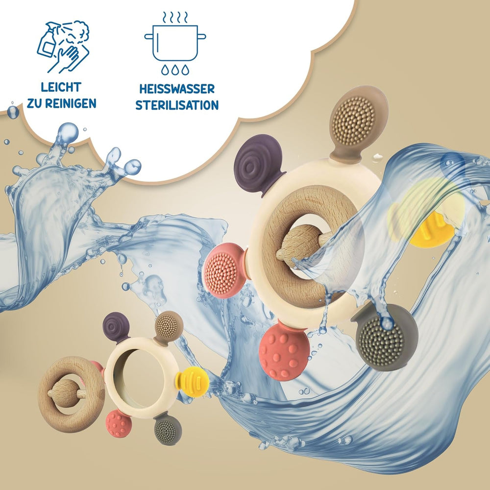 Inel de dentiție pentru bebeluși cu lanț pentru suzetă - ajutor pentru dentiție - jucărie pentru bebeluși 0-6 luni - articole esențiale pentru nou-născuți - jucărie de dentiție, fără BPA - idei de cadouri pentru sugari