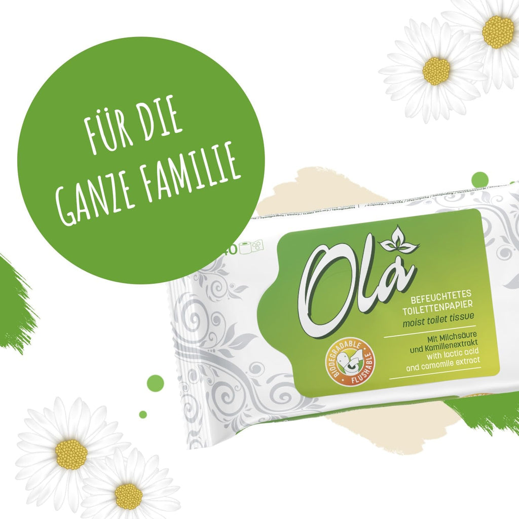 OLA hârtie igienică umedă - (1X40 bucăți) Șervețele umede - extract de mușețel și acid lactic, spălabile, piele sensibilă - 40 bucăți