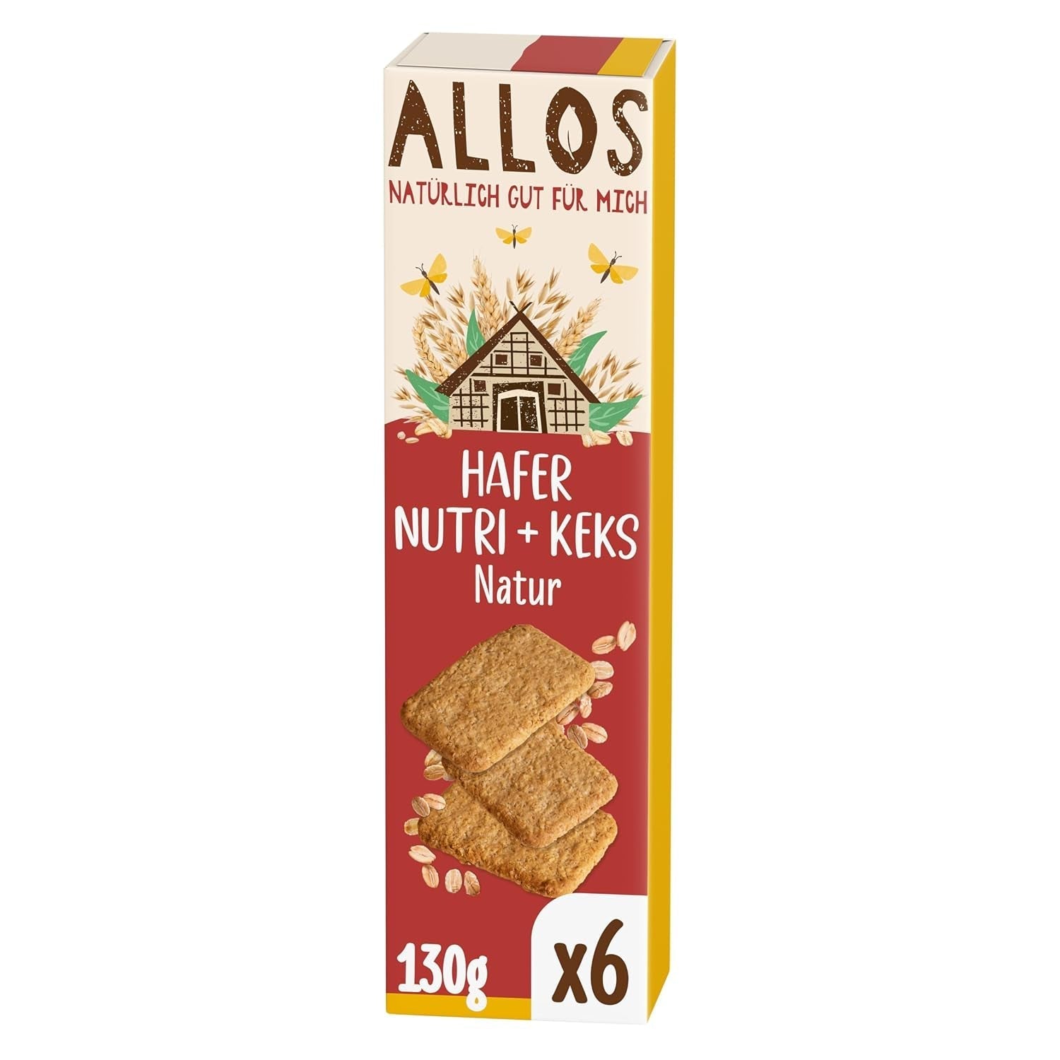 Biscuiți din ovăz organic Allos Nutri | Biscuiți crocanți din ovăz integral | Îndulciți cu miere | 6 x 130 g