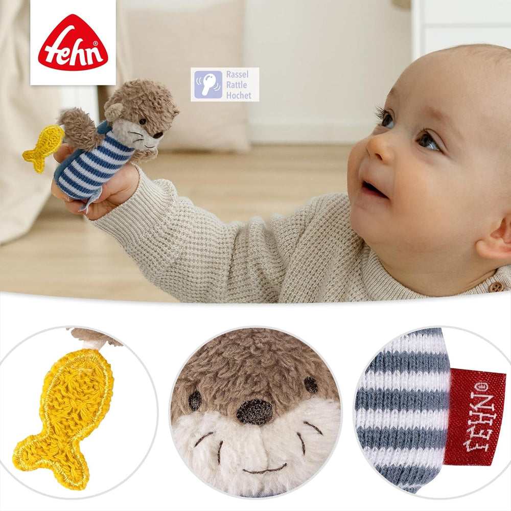 Fehn mini rattle otter - mini jucărie de prins pentru zornăit, pipăit și joacă cu un animal din țesătură moale și drăgălașă - un companion loial pentru bebeluși și copii mici cu vârsta de 0+ luni Jucarii Bebe Naty Shop