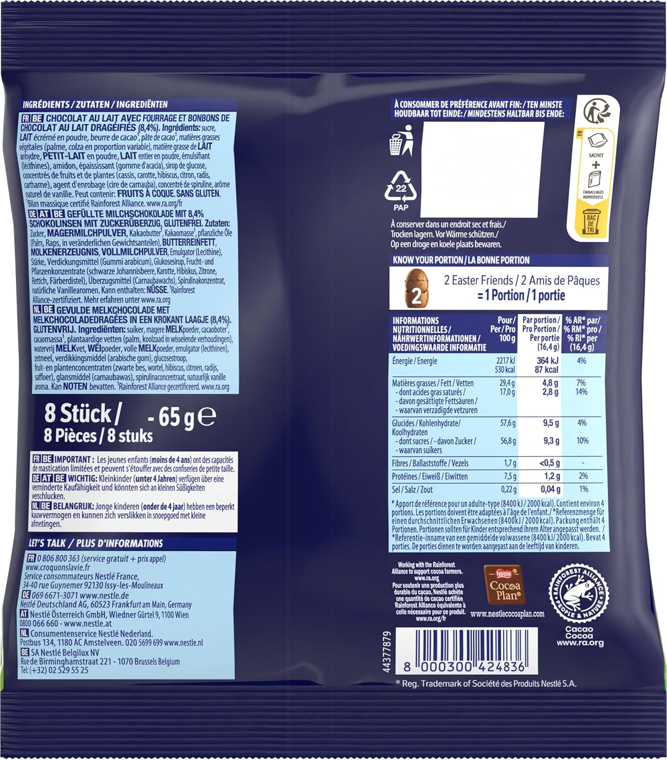 NESTLÉ SMARTIES Easter Friends, figuritas temáticas de Pascua, hechas de fino chocolate con leche con relleno cremoso y mini lentejas de colores con chocolate SMARTIES, 1 paquete (1 x 65 g)