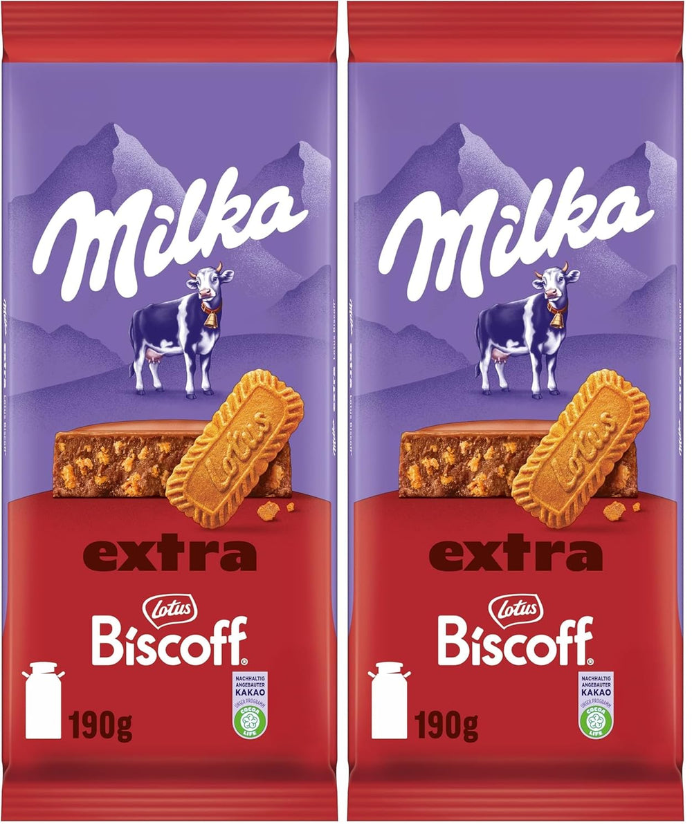 Chocolate Milka Extra Biscoff – Chocolate con leche alpino con crujientes trozos de galleta Lotus Biscoff – 190g