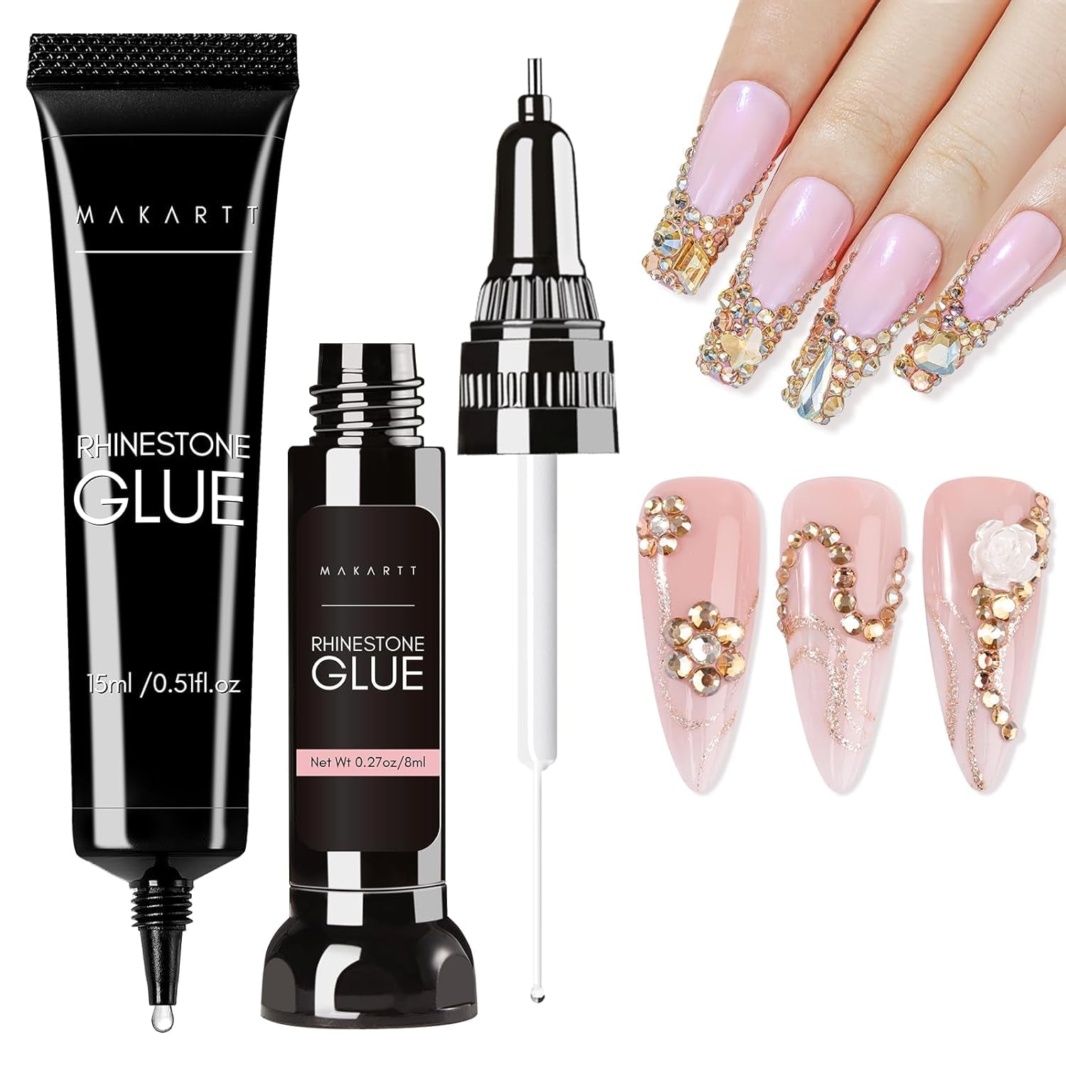 Makartt Rhinestone Glue Gel 3D Gel Nail Art Super Strassstein Kleber Für Nägel, Um Verschiedene Strasssteine Anzukleben and 3D Designs and Nail Charms, Perfekt Für Uv/Led-Lampe Geeignet, 30G