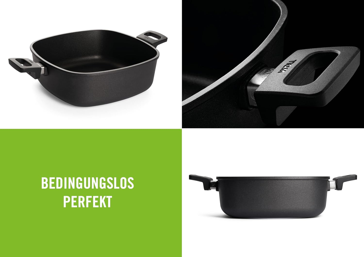 Woll Nowo Titanium Guss-Kasserole Viereckig - Induktiv -, 28 X 28 Cm, 10 Cm Hoch, 6,0 Litre, Mit 2 Seitengriffen - Geeignet Für Alle Herdarten, Aluminium, Backofenfest, Schwarz Moldes y bandejas para repostería Naty Shop