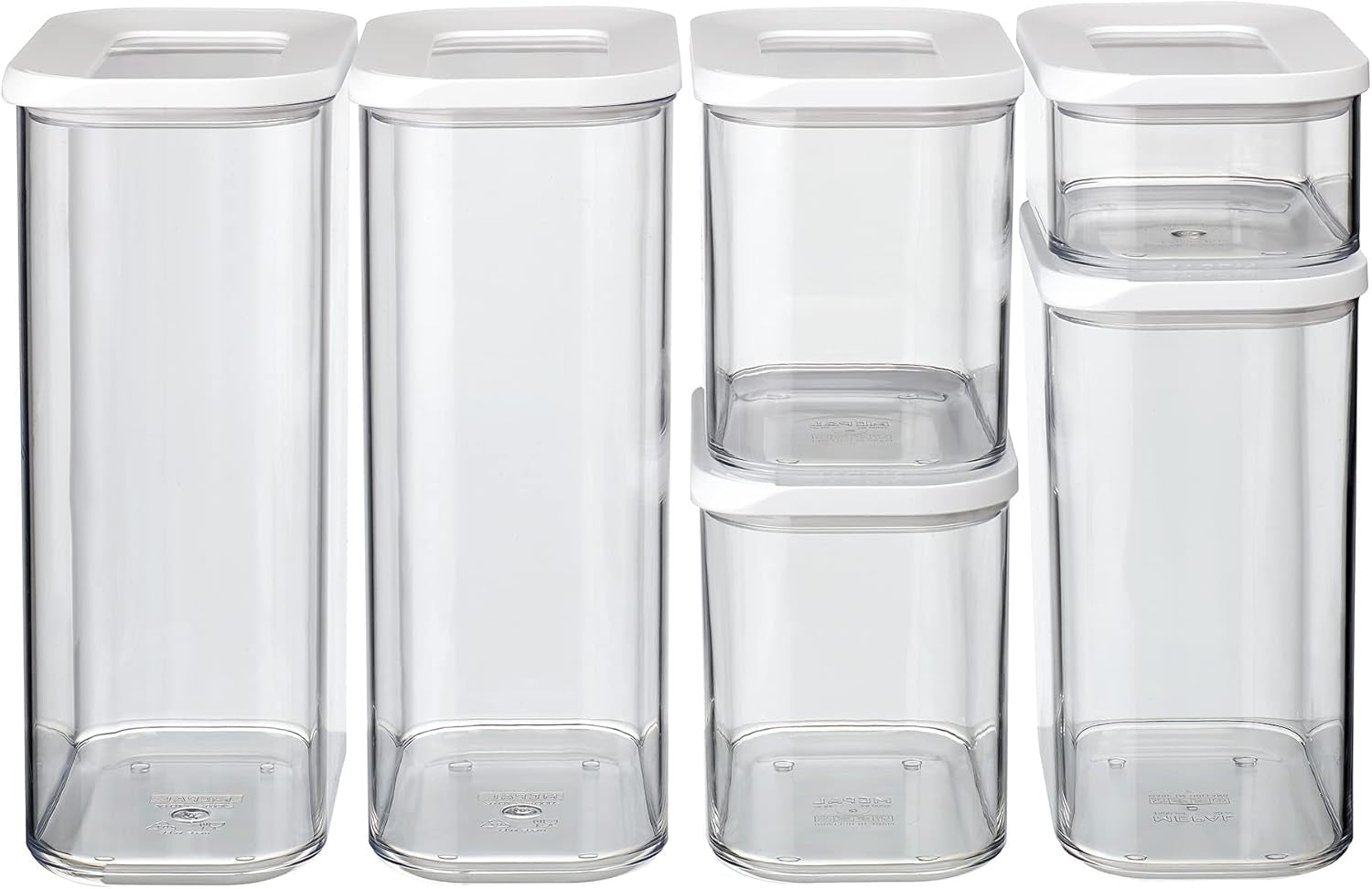 Mepal set de 6 borcane de depozitare cu capace - Recipiente dreptunghiulare pentru alimente - Organizator de bucătărie din plastic - Recipiente de depozitare etanșe - 2x 2000 ml, 2x 1000 ml, 1x 1500 ml & 1x 425 ml - Alb Cutii depozitare alimente Naty Shop