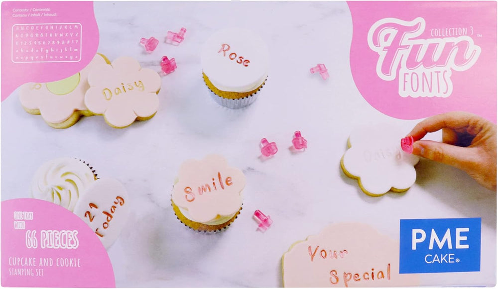 FF60 Fun Fonts-Juego de estampados para cupcakes y galletas para diseño de pasteles, 66 piezas, colección 3, plástico