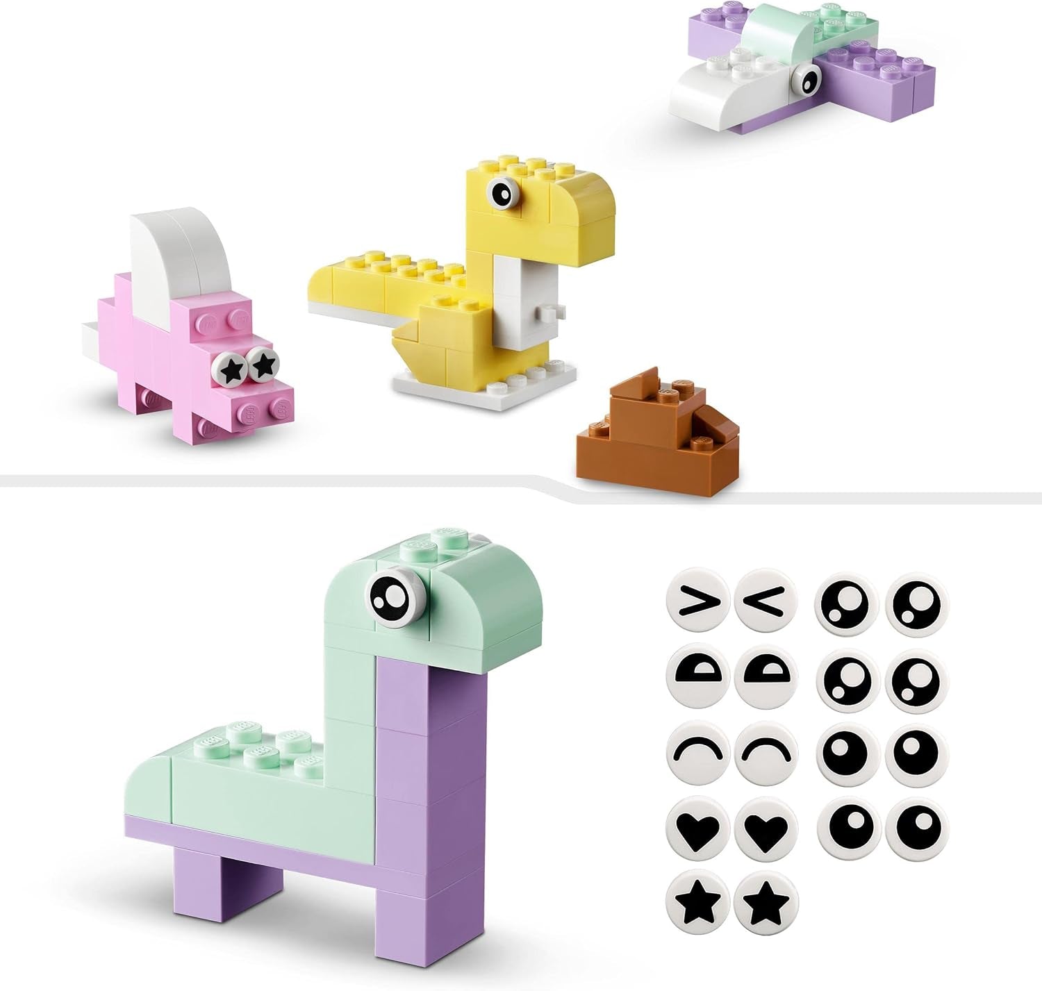 LEGO 11028 Classic Pastel Juego de Construcción Creativa Caja de Ladrillos, Juguete de Construcción para Niñas y Niños a Partir de 5 Años Con Modelos; helado, dinosaurio, gato y más Juegos de construcción Besuche den LEGO-Store