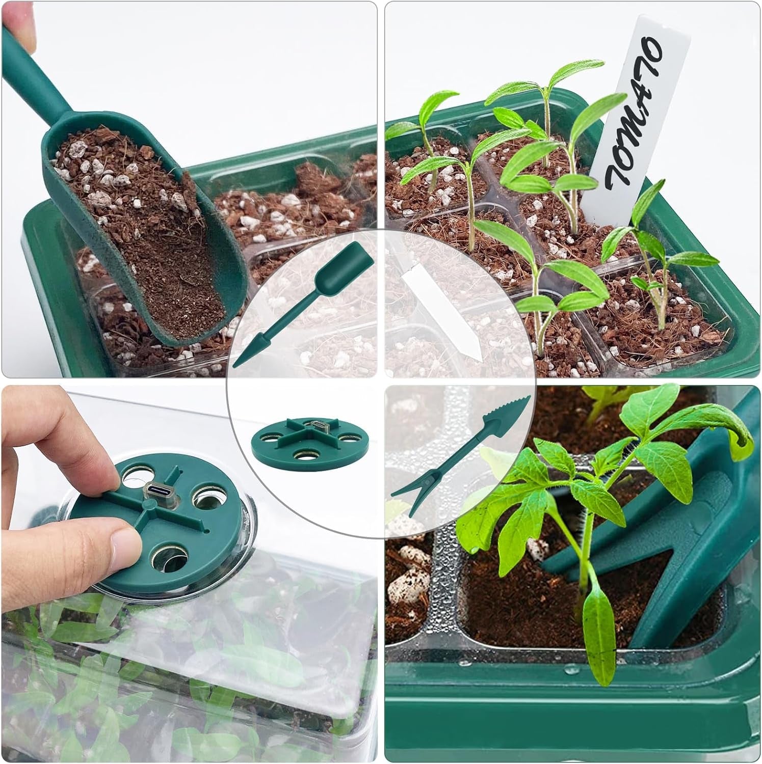 Tavă de propagare pentru seră de interior, set de propagare mini pentru seră din 2 piese cu capac ridicat, inițiator de răsaduri cu lumini pentru plante cu spectru complet, tăvi, tavă de propagare pentru seră pentru plante