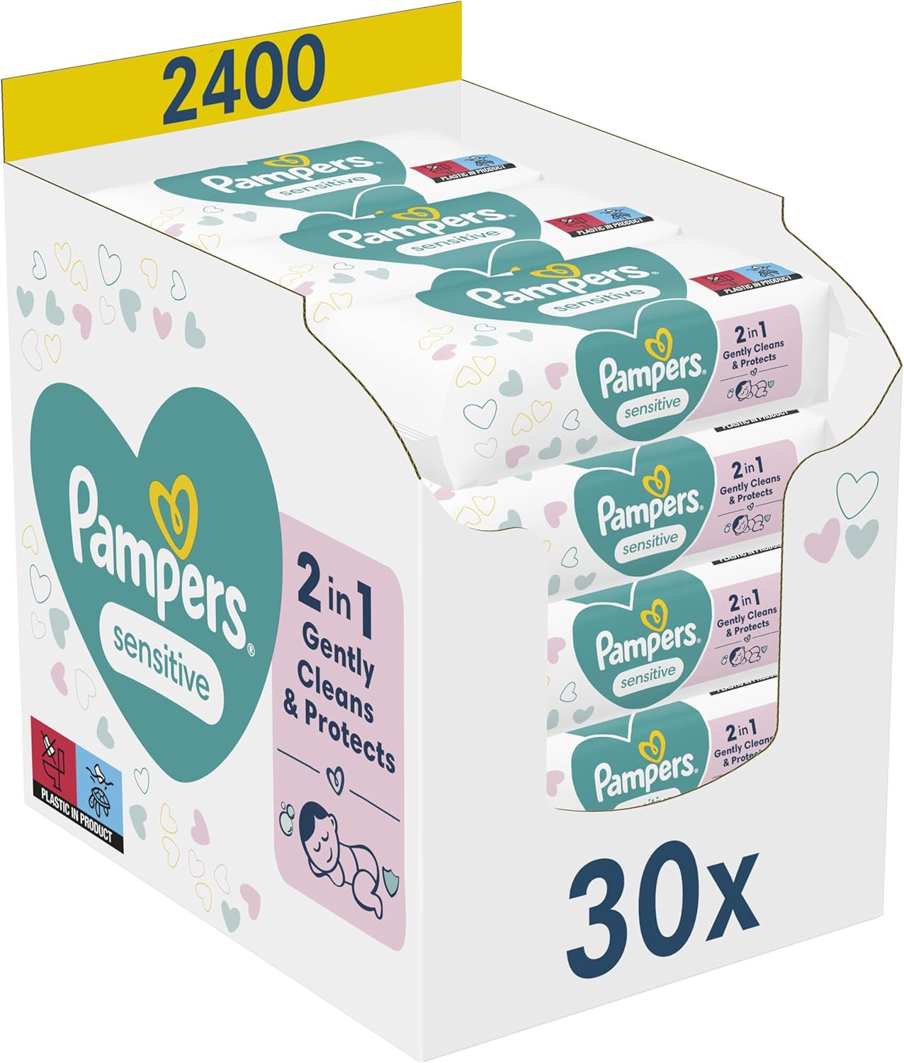 Pampers Toallitas para bebé sensibles, paquete de 15 de 80 toallitas, 1200 toallitas para bebé, limpieza suave y protección de la piel 2 en 1