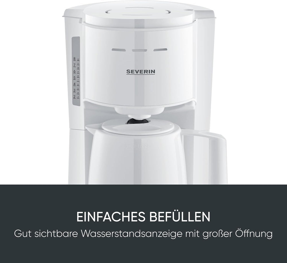 Espressor Severin cu filtru și 2 carafe termice, espressor cu capac, turnare fără picurare, menținere lungă a temperaturii, oprire automată, 1000 W, aprox. 1 litru, alb, KA 9309