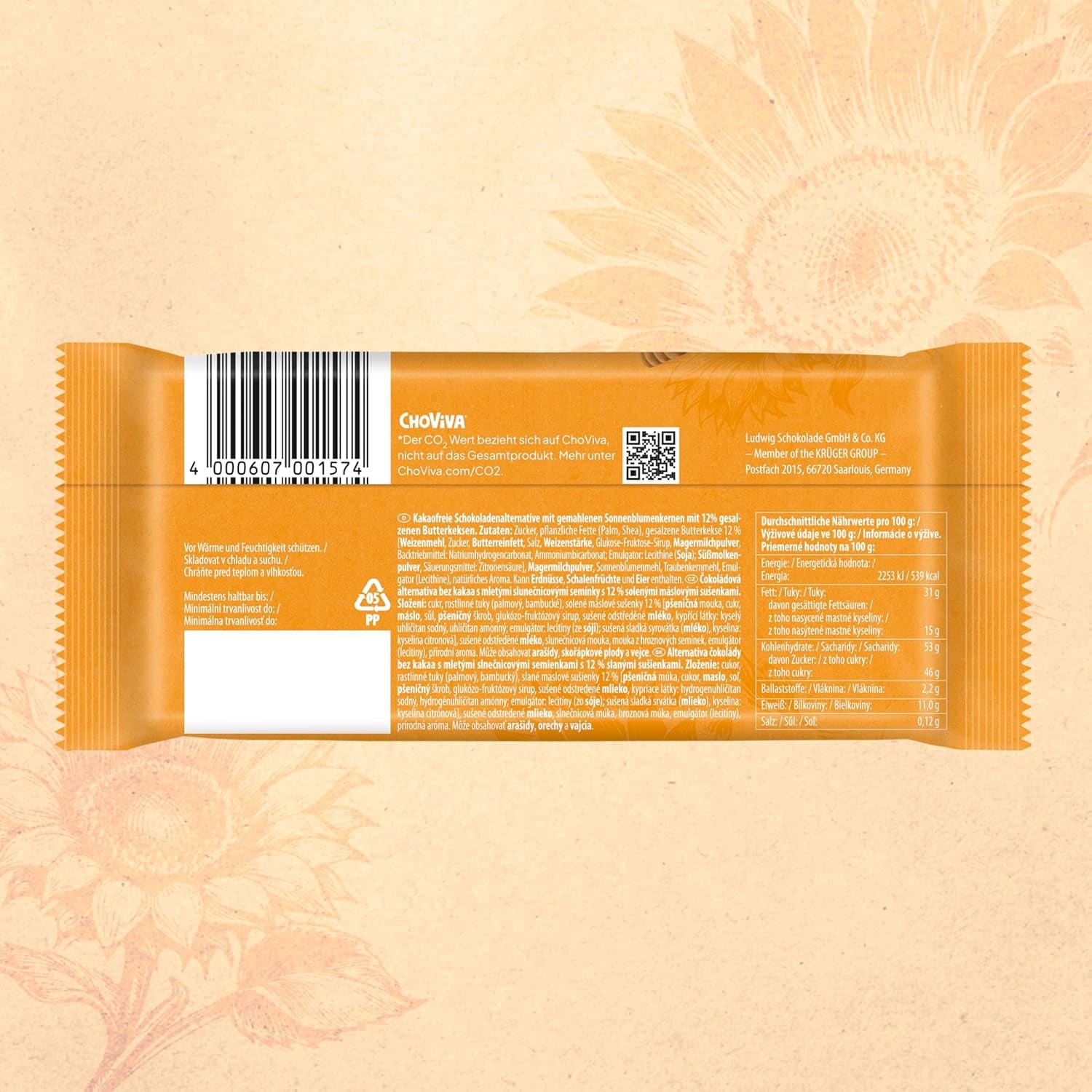 Galletas de Mantequilla Salada y ChoViva, barra de 80g, elaboradas con chocolate alternativo con pipas de girasol