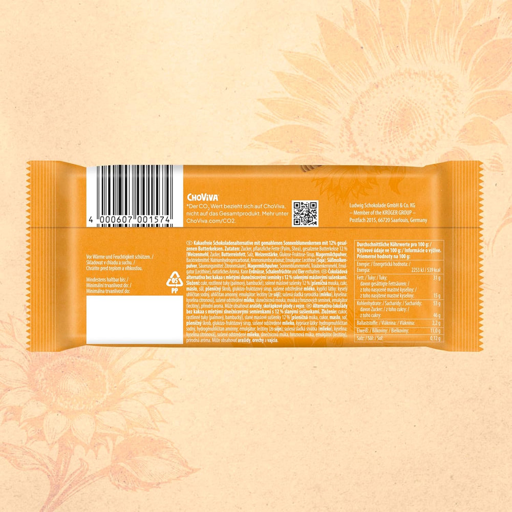 Galletas de Mantequilla Salada y ChoViva, barra de 80g, elaboradas con chocolate alternativo con pipas de girasol